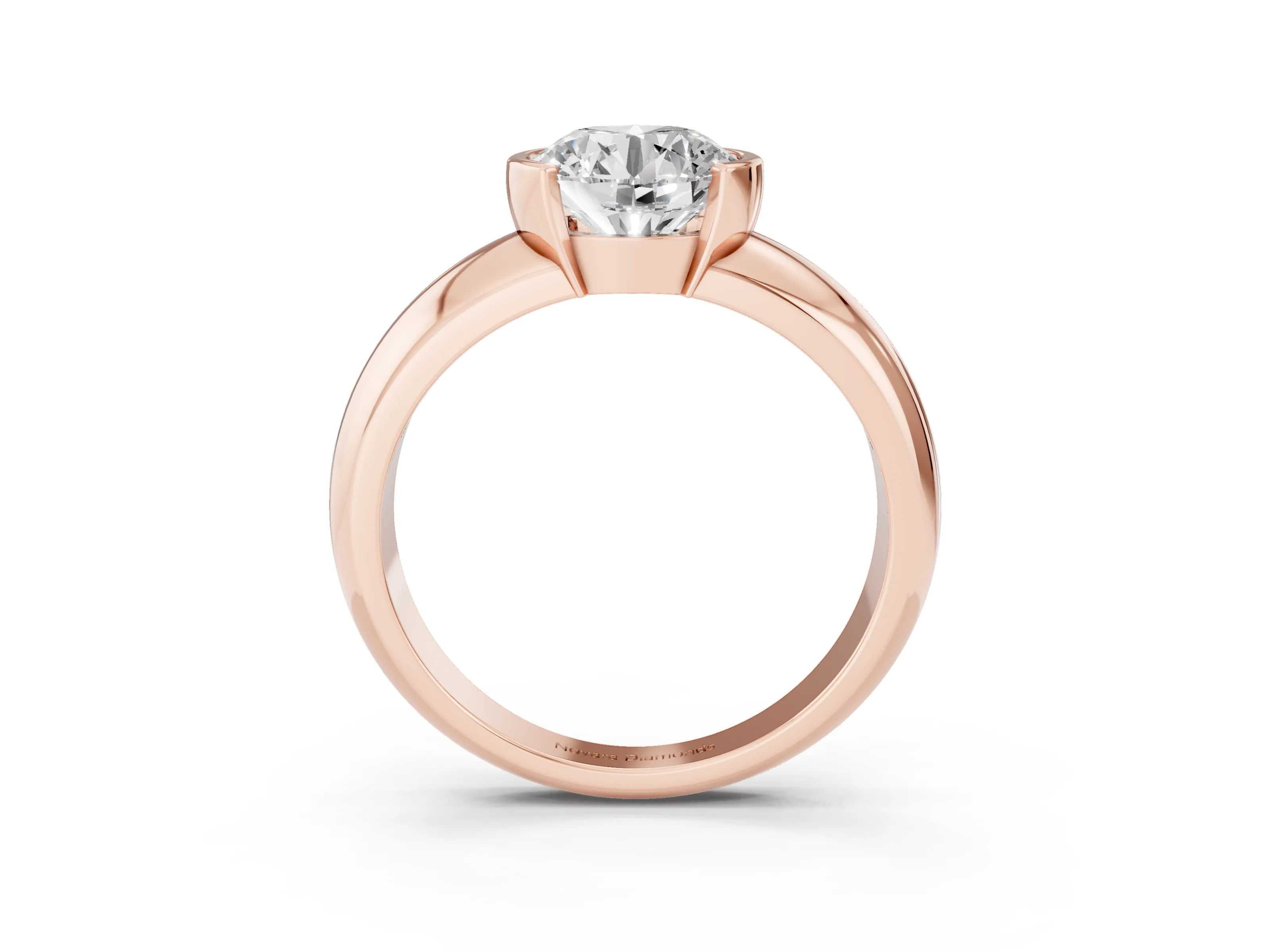 Round Cut Diamond Solitaire Tension Set Ring Set in Rose gold with Wide Band