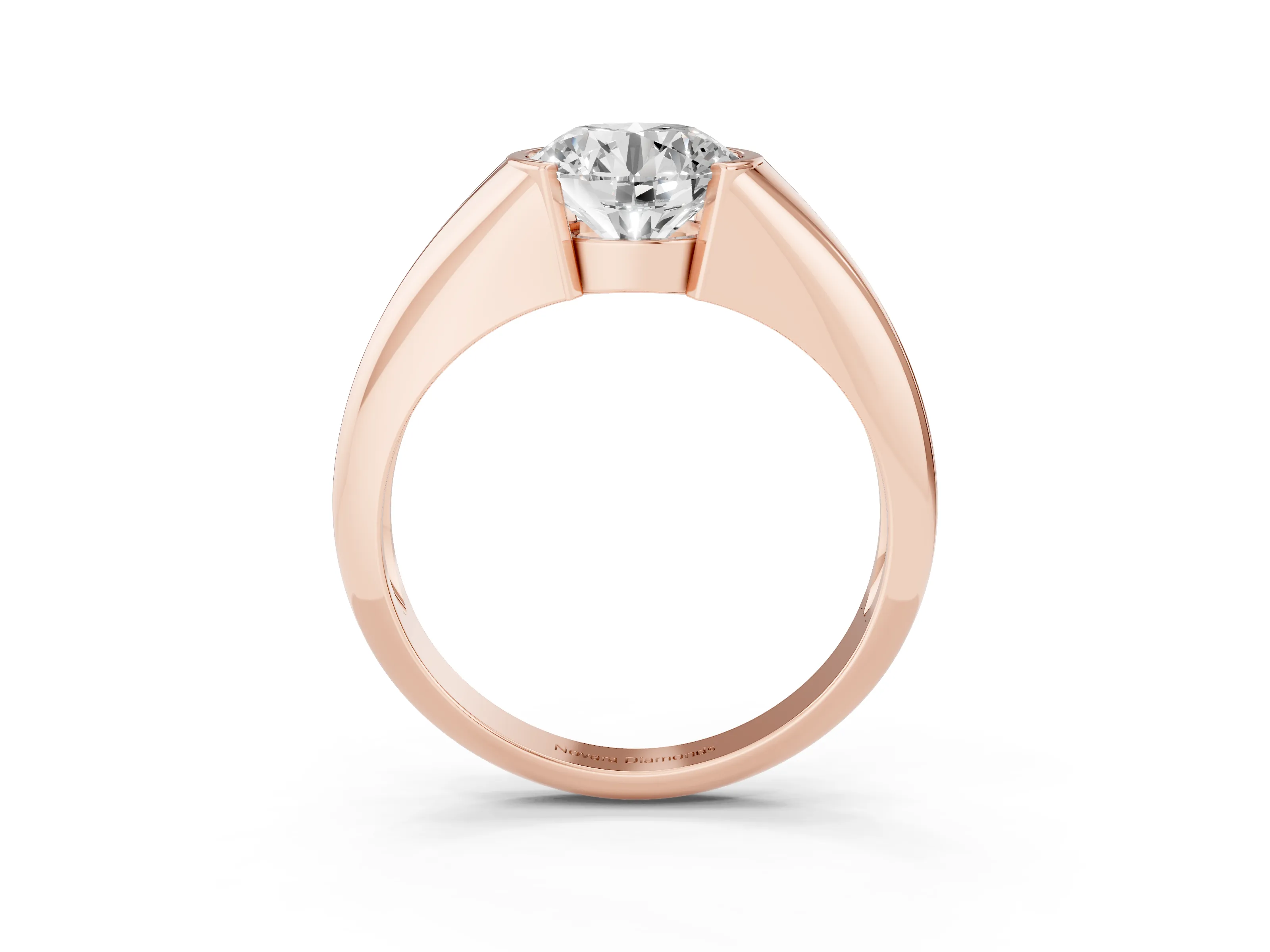 Round Cut Diamond Solitaire Tension Set Ring Set in Rose gold