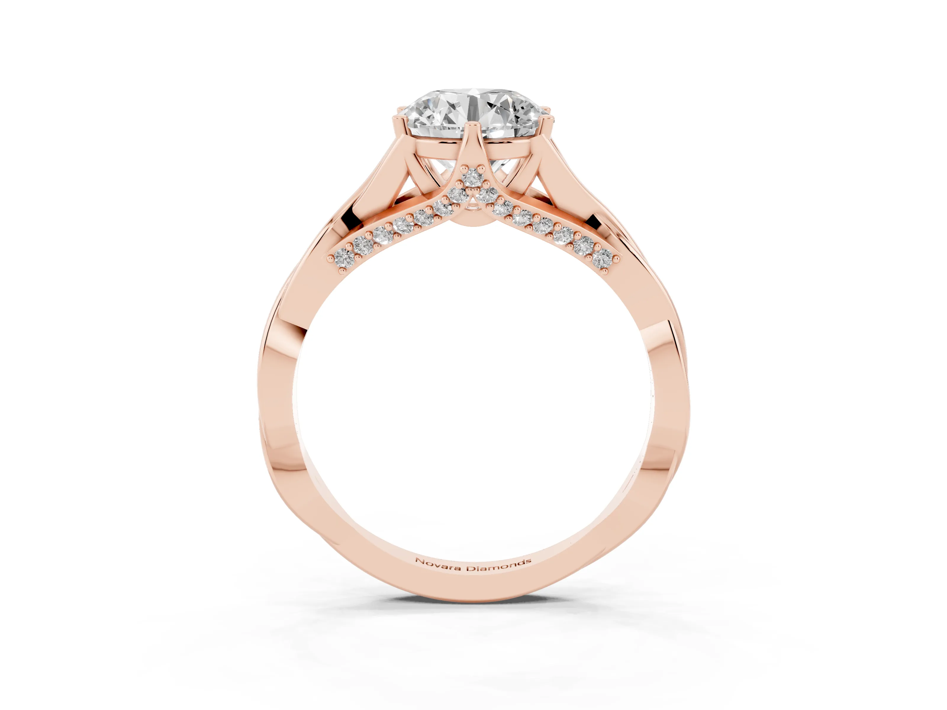 Round Cut Diamond Intertwined Twist Band Solitaire Ring Set in Rose gold with Prong Setting