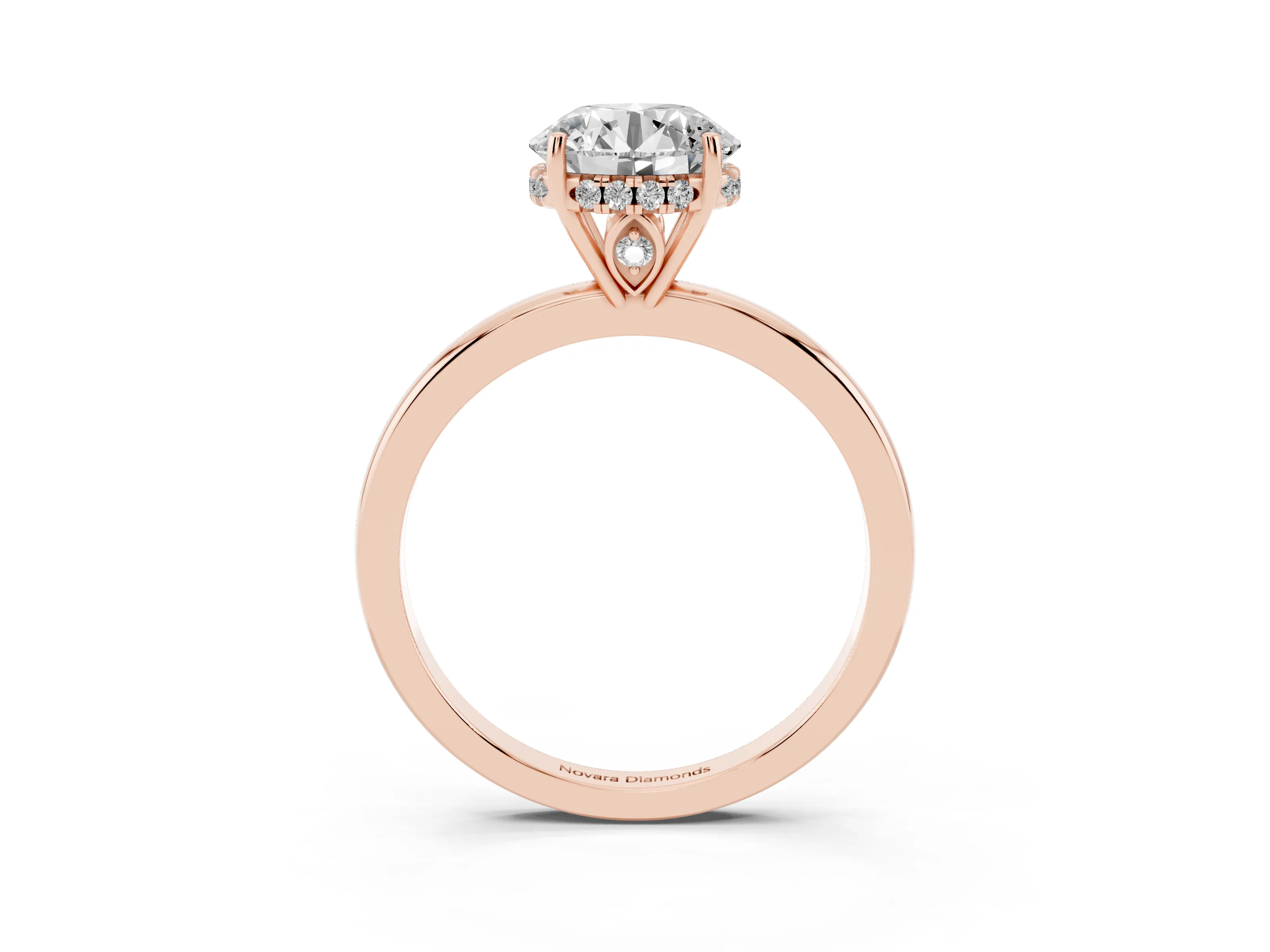 Round Cut Diamond Solitaire Ring Set in Rose gold with Plain Band and Prong Setting