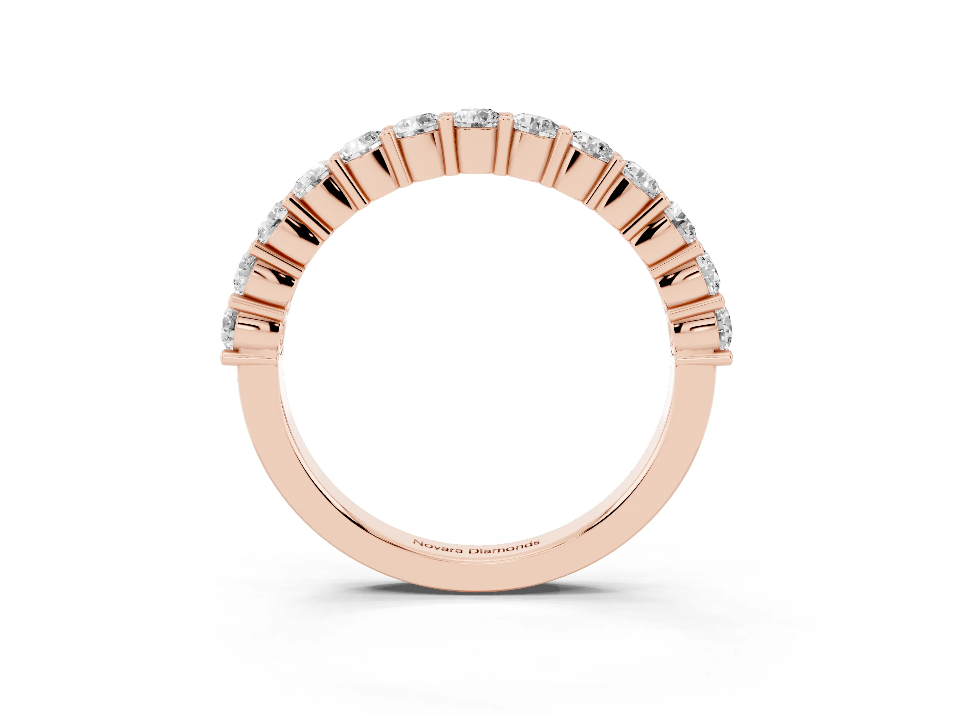 Alternating Round Diamond Promise Ring Set in Rose gold with Round Accent Stations