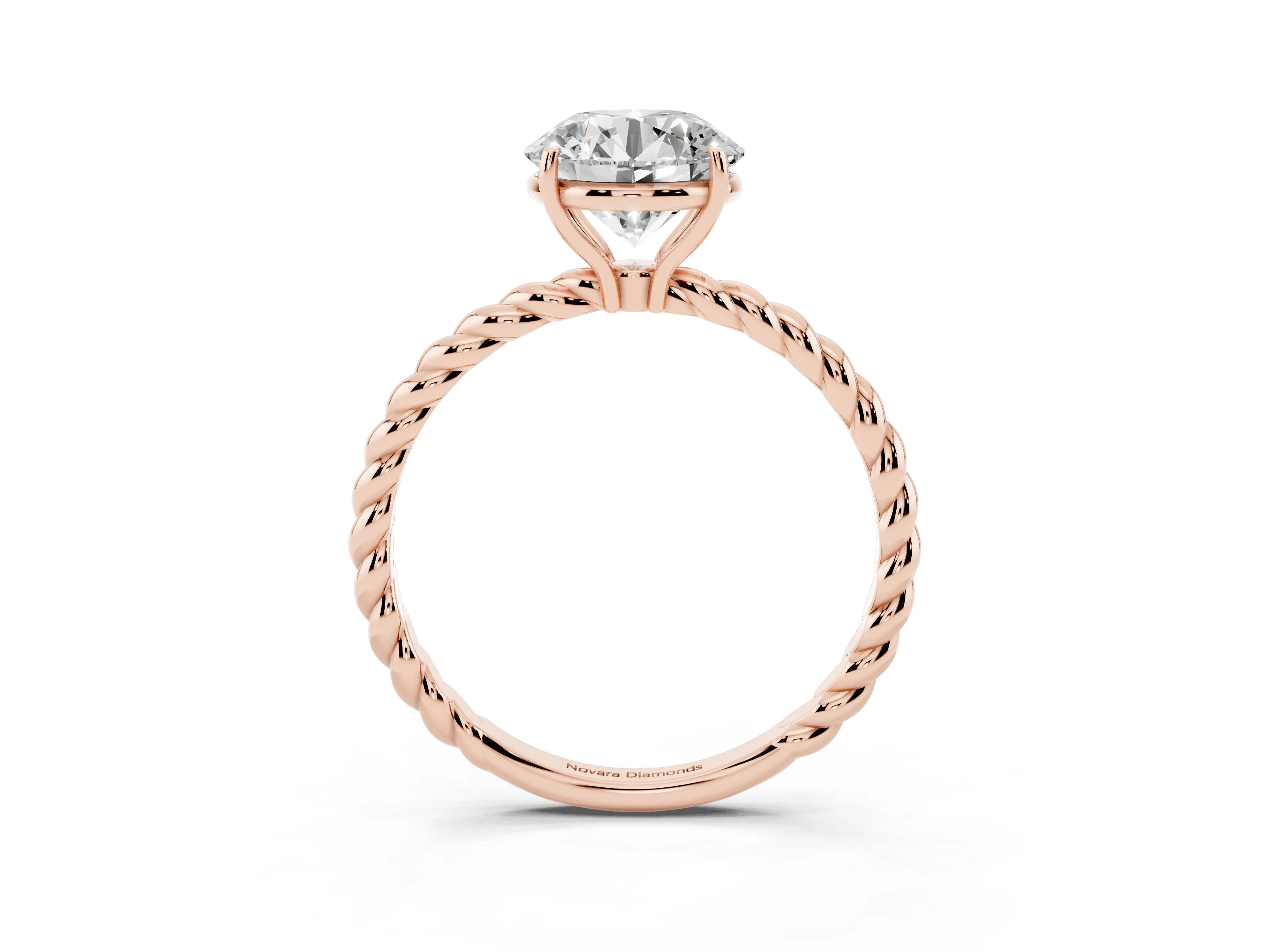Round Cut Diamond Solitaire Ring Set in Rose gold with Twist Band and Prong Setting