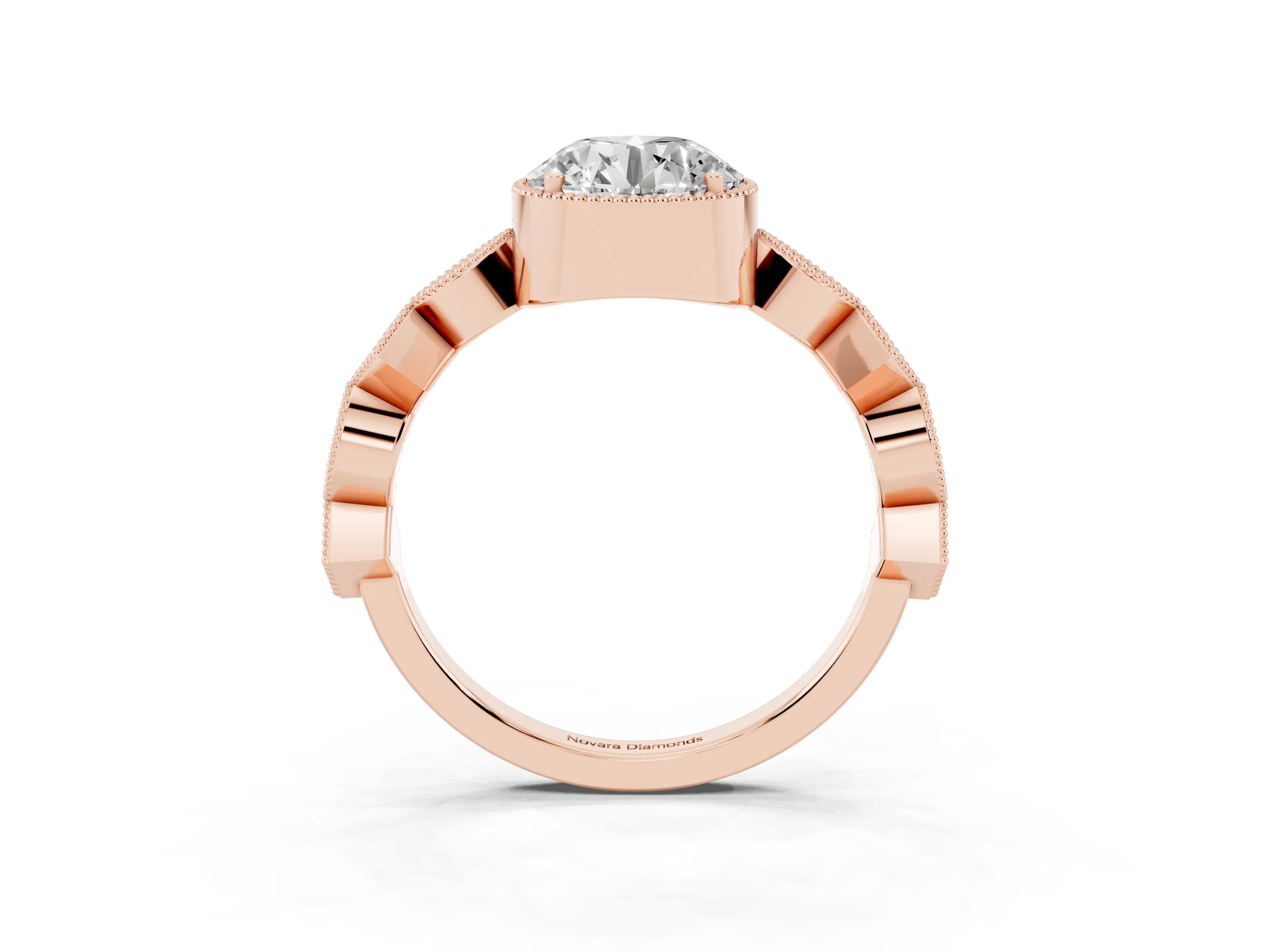 Round Cut Diamond Milgrain Marquise Twist Band Ring Set in Rose gold with Prong Setting