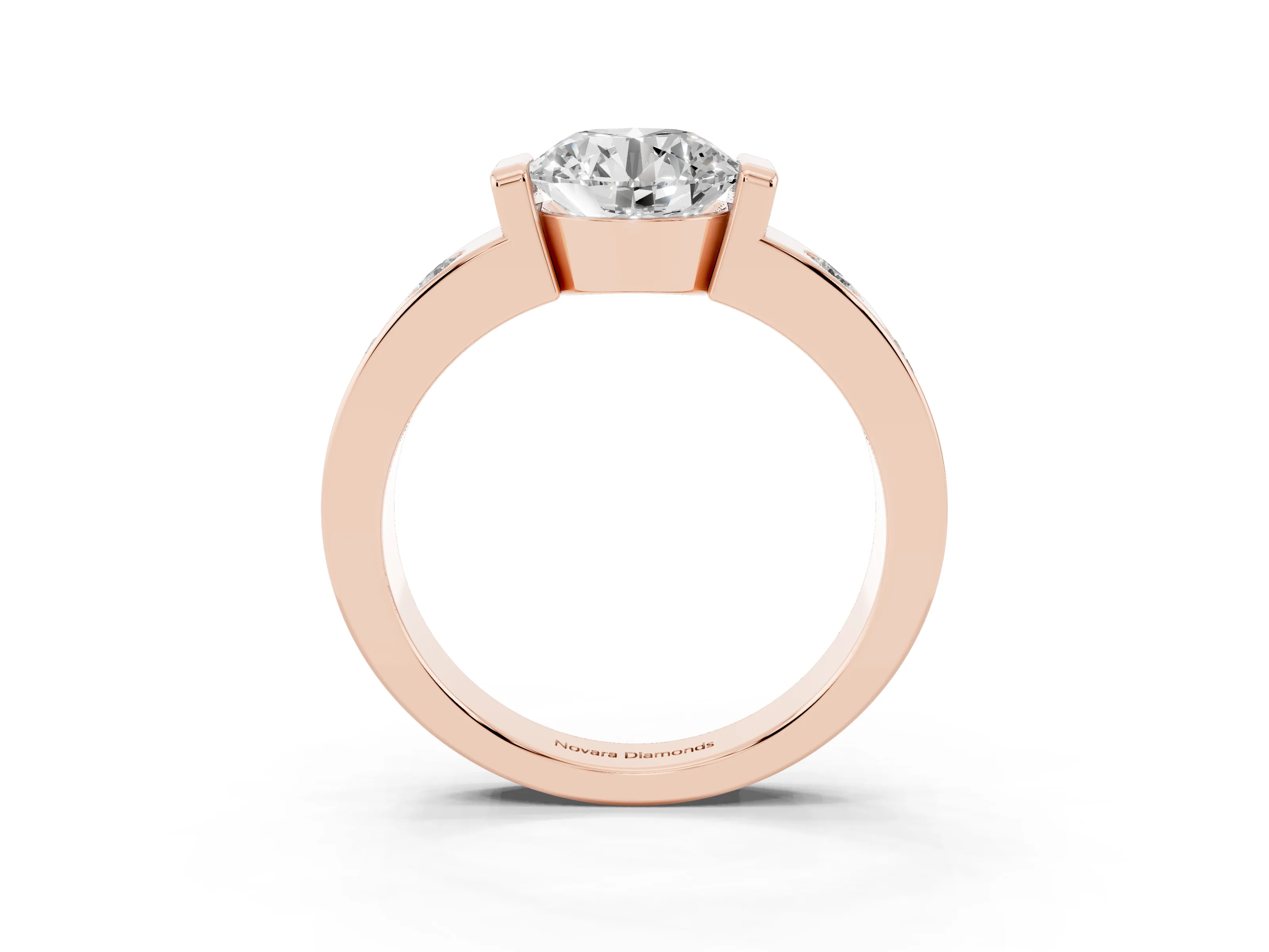 Round Cut Diamond Channel-Set Band Ring Set in Rose gold with Bezel Prong Setting