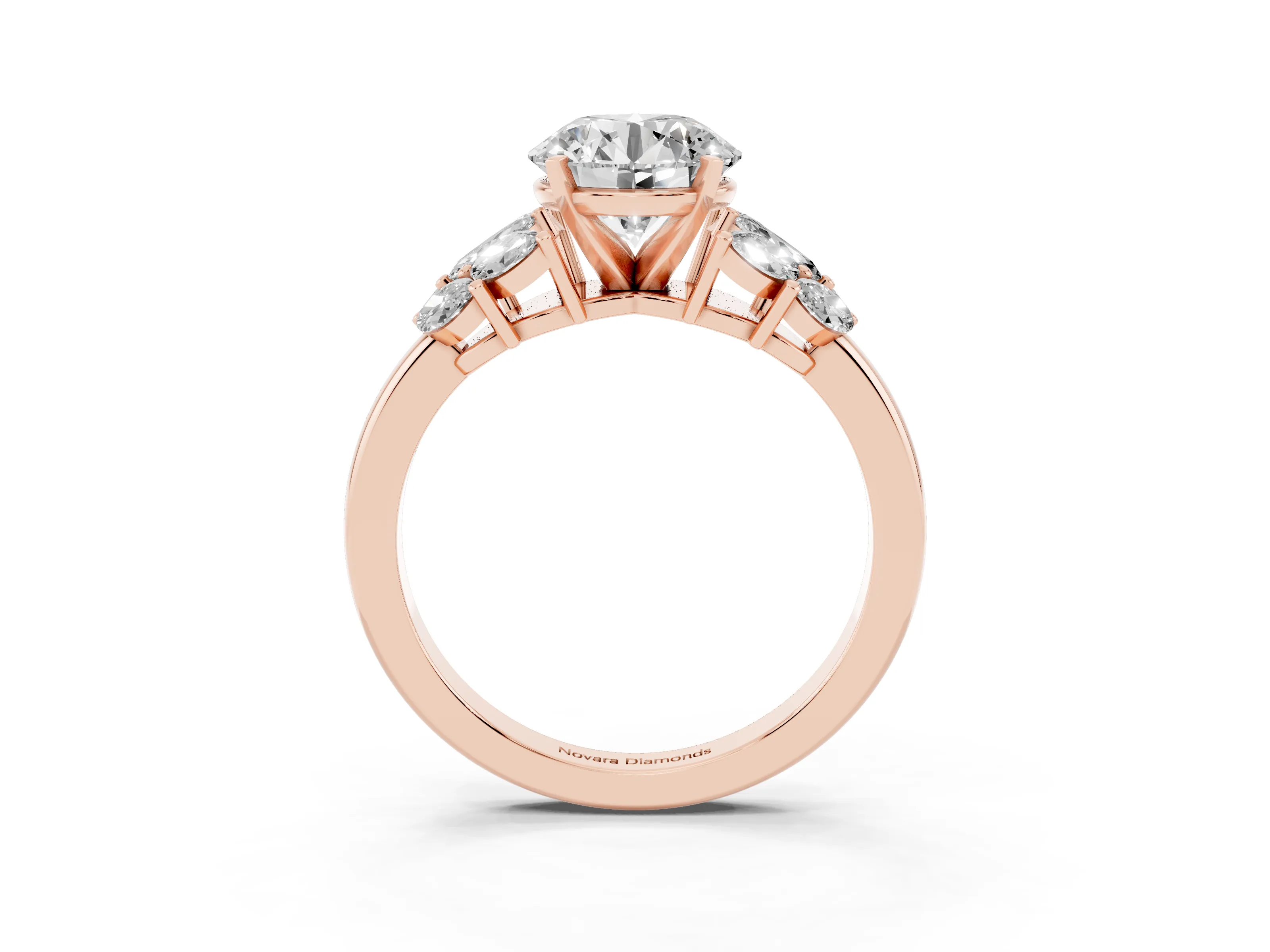 Round Cut Diamond Cluster Leaf Design Ring Set in Rose gold with Prong Setting