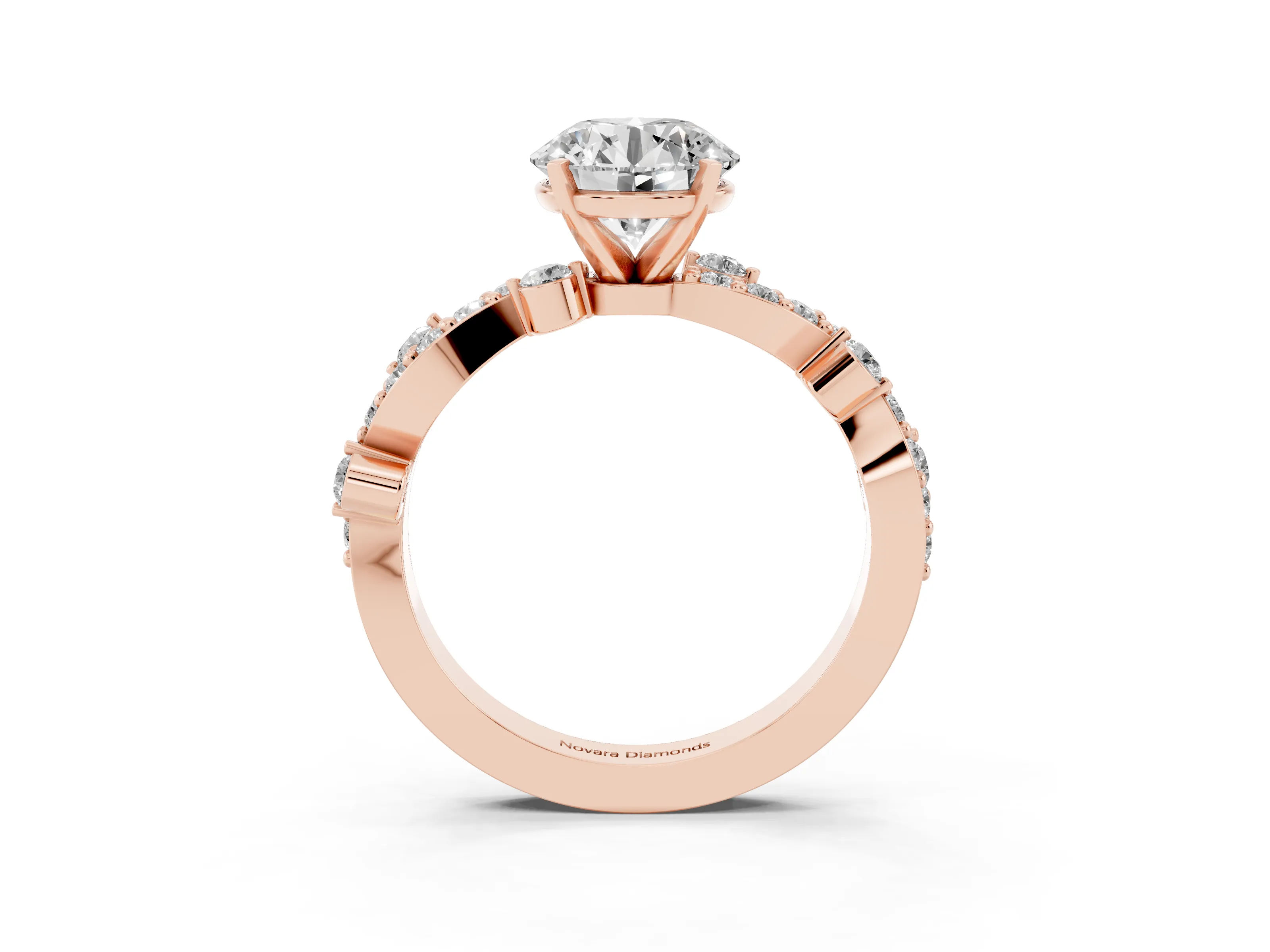 Round Cut Diamond Solitaire Twisted Band Set in Rose gold with Pavé Setting