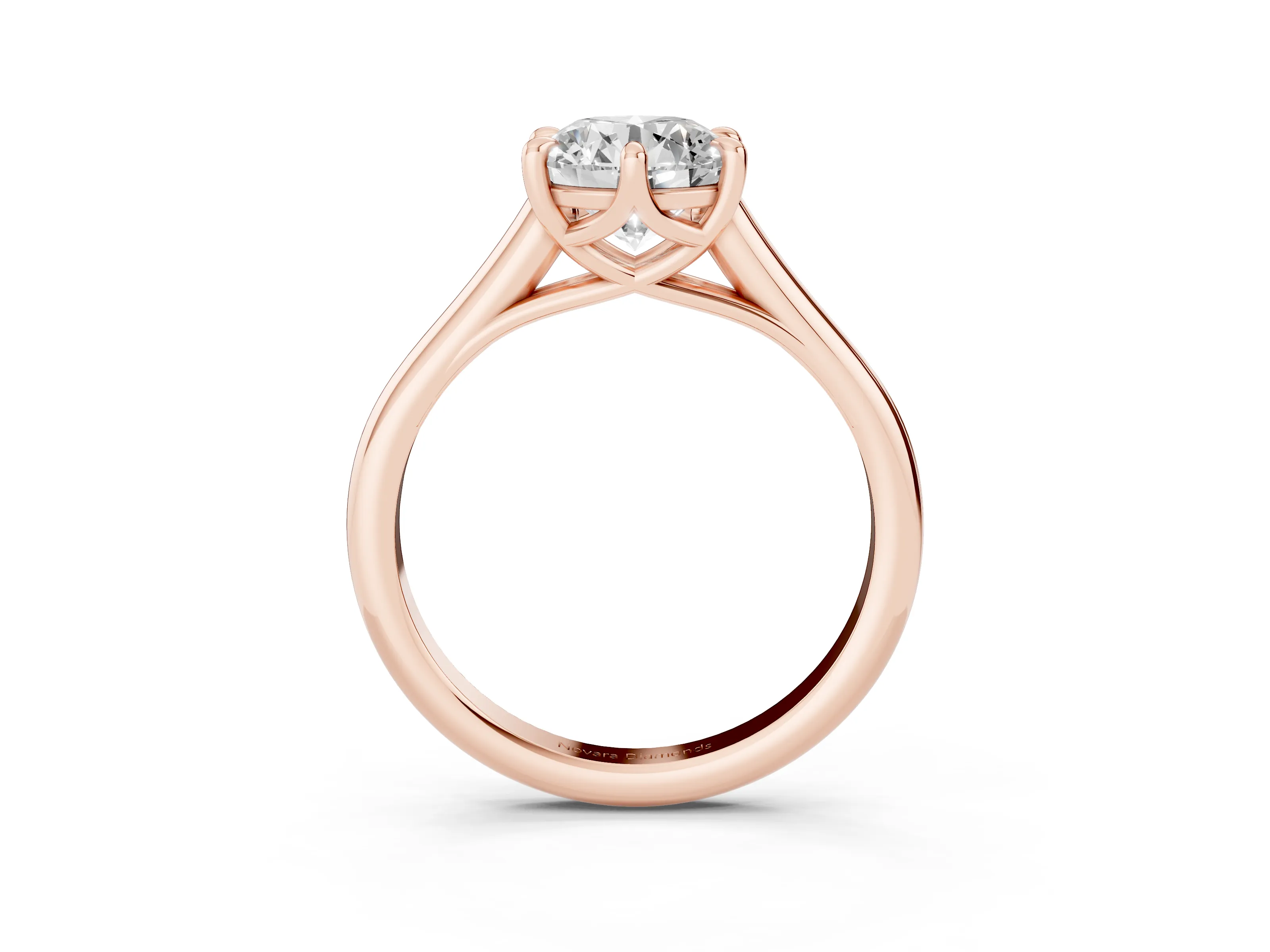 Round Cut Diamond Solitaire Engagement Ring Set in Rose gold with Prong Setting and Plain Classic Band