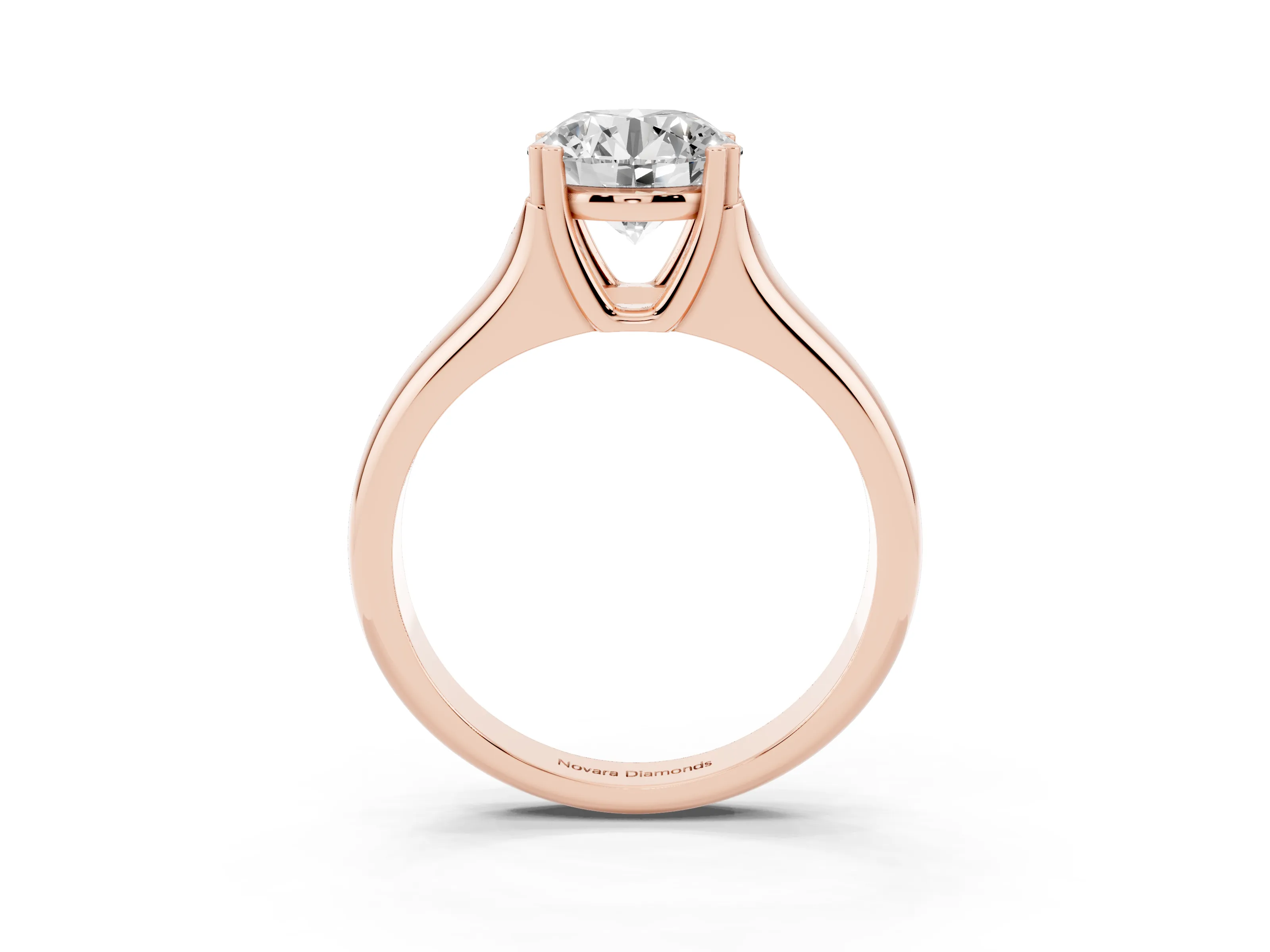 Round Cut Diamond Solitaire Ring Set in Rose gold with Wide Band and Prong Setting