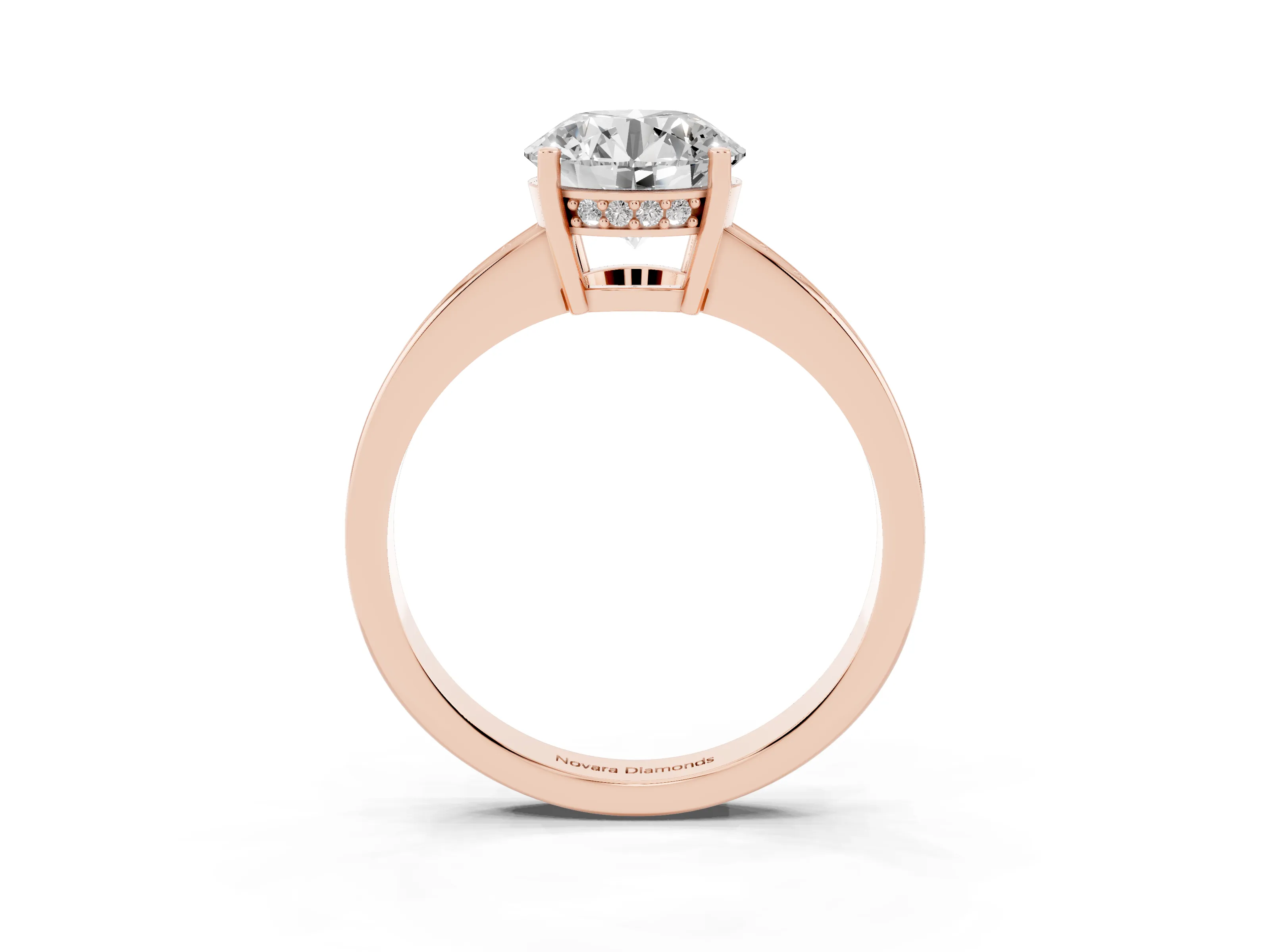Round Cut Diamond Pavé Band Prong Set Solitaire Ring Set in Rose gold