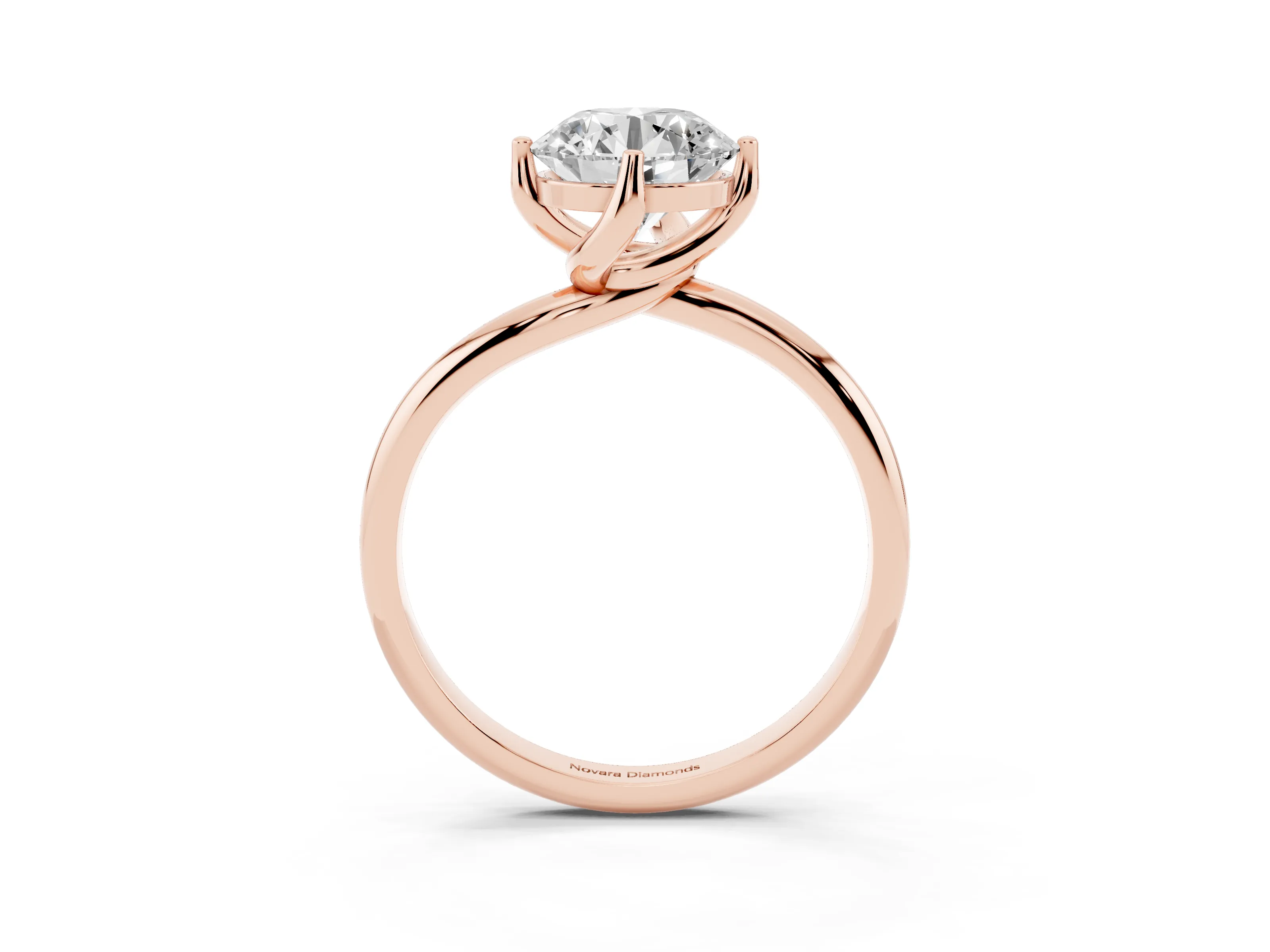 Round Cut Diamond Solitaire Engagement Ring Set in Rose gold with Classic Plain Band