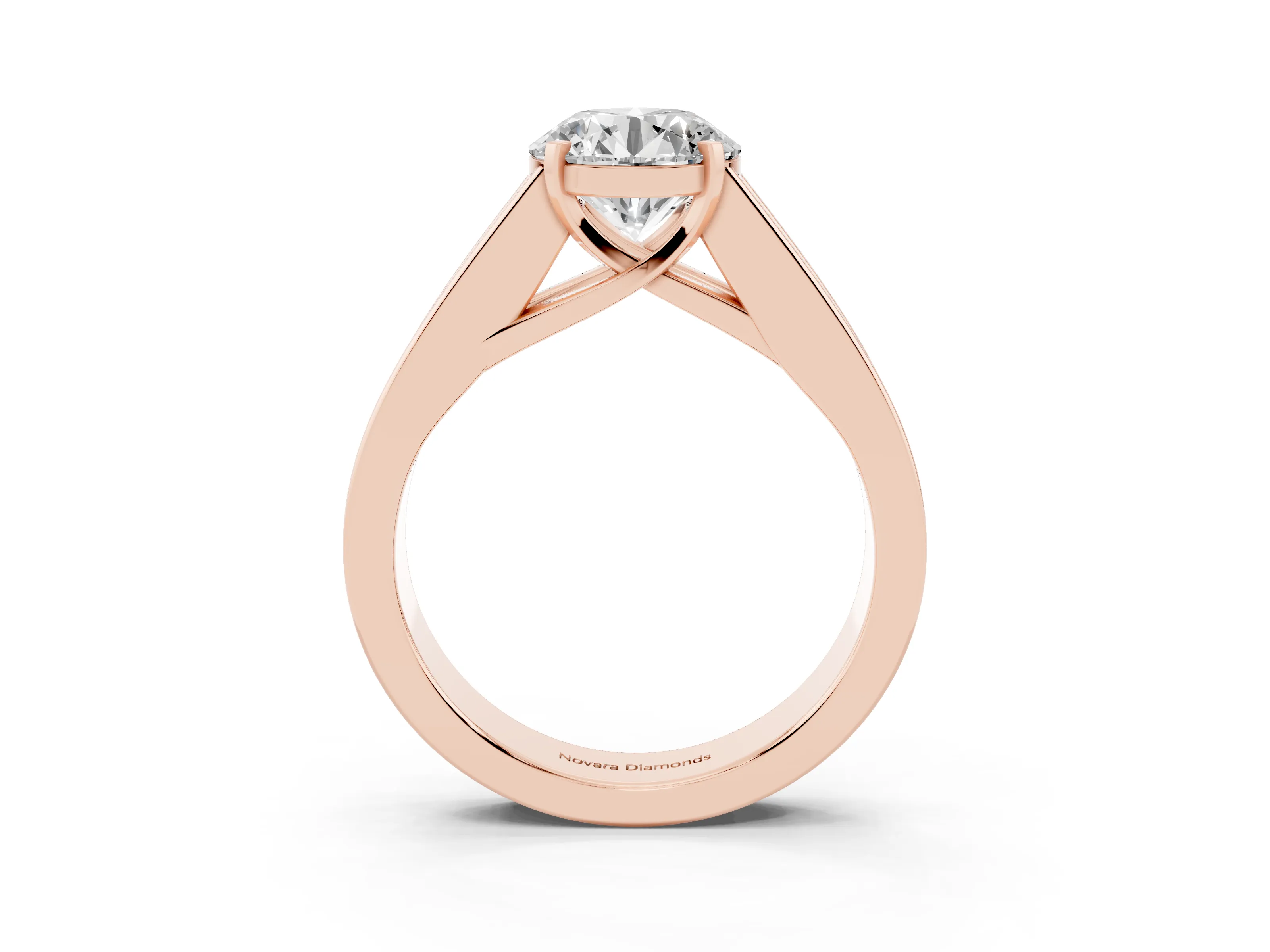 Round Cut Diamond Solitaire Ring Set in Rose gold with Channel-Set Accent Stones and Prong Setting