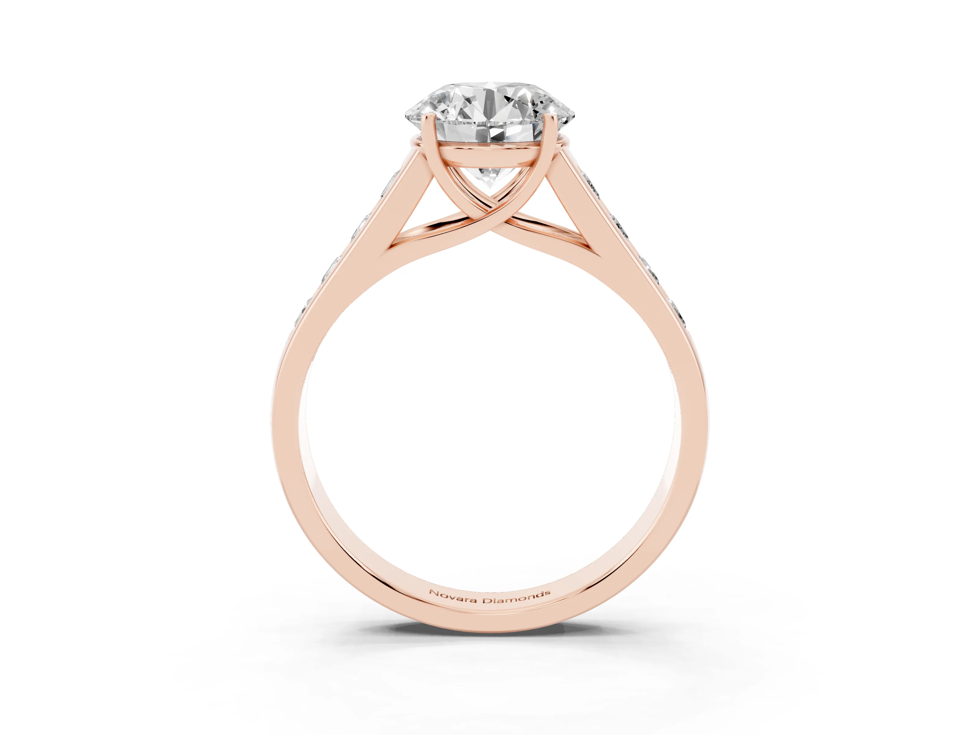 Round Cut Diamond Solitaire Channel-Set Engagement Ring Set in Rose gold with Prong Setting