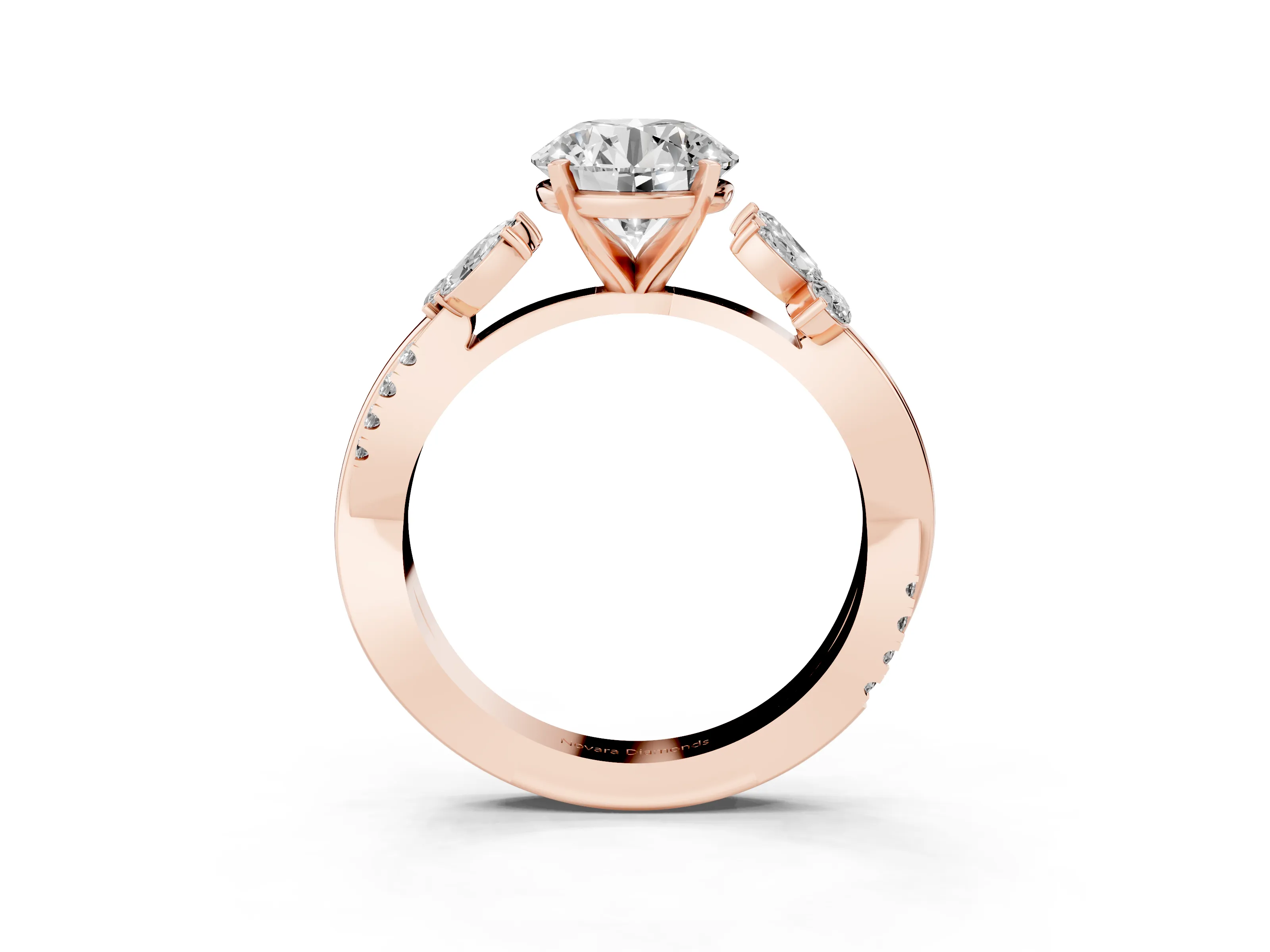 Round Cut Diamond Floral Vine Solitaire Engagement Ring Set in Rose gold with Marquise Leaves