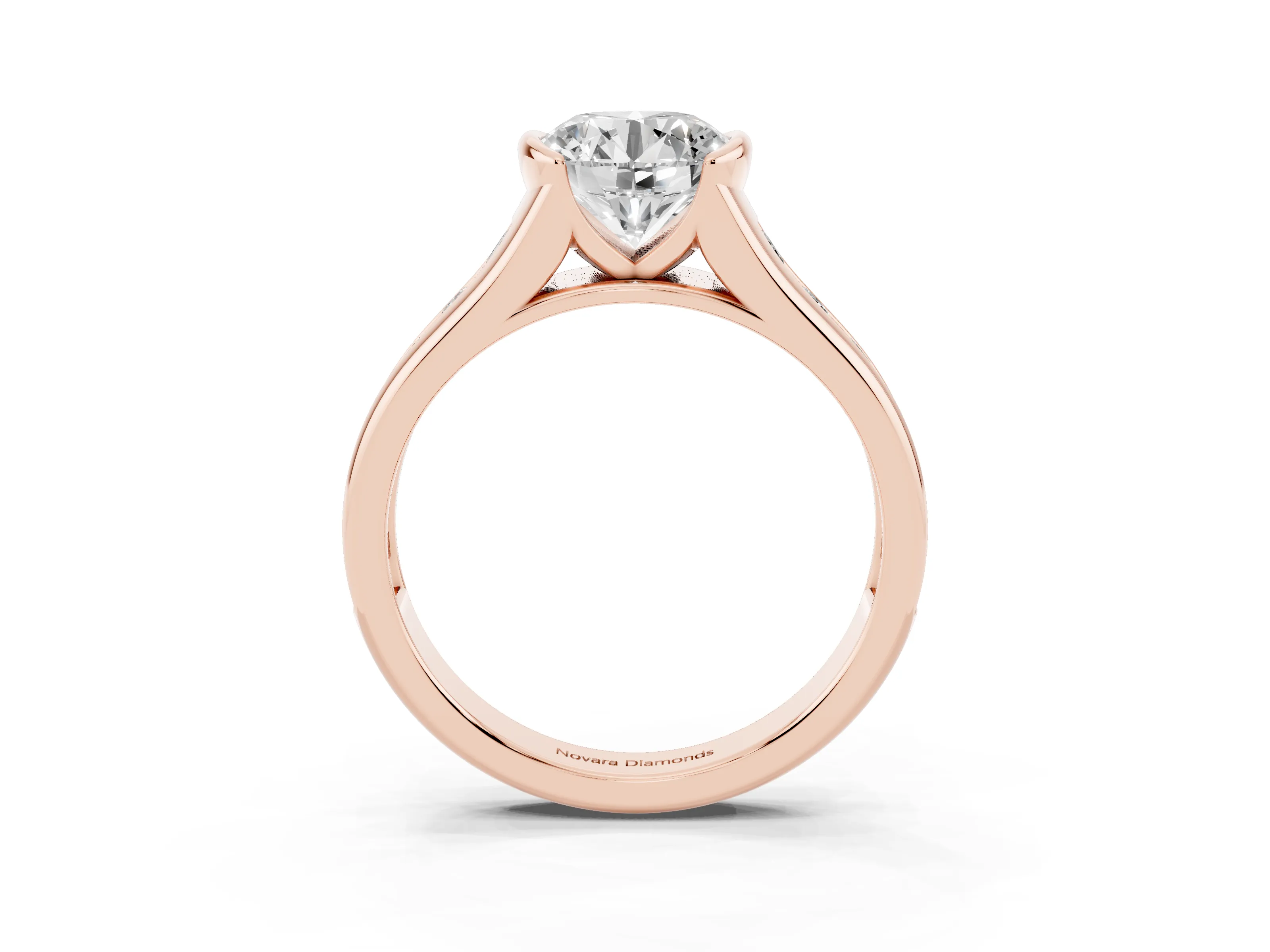 Round Cut Diamond Bezel-Set Solitaire Ring Set in Rose gold with Channel-Set Band
