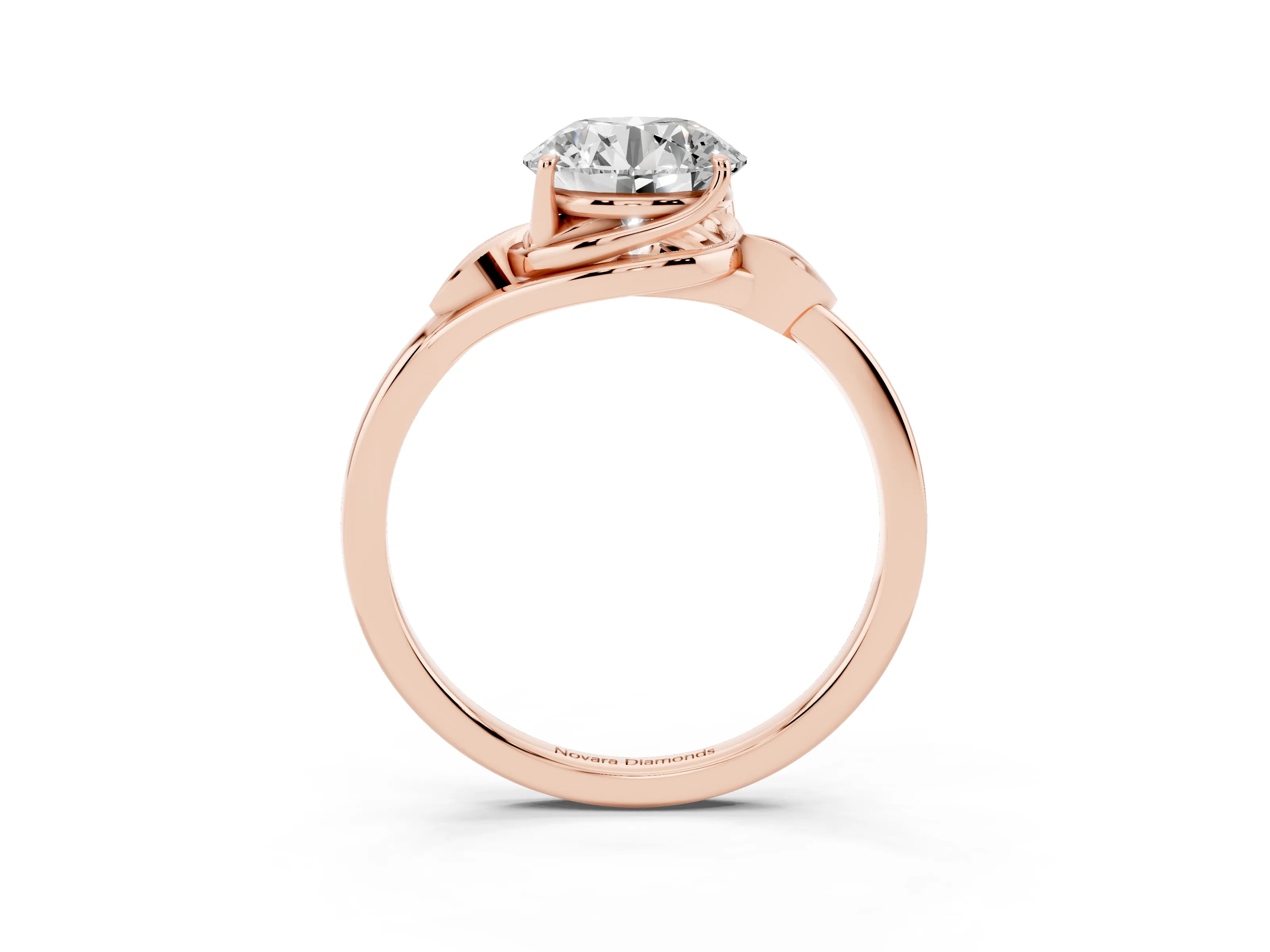 Round Cut Diamond Solitaire Ring Set in Rose gold with Polished Twist Band