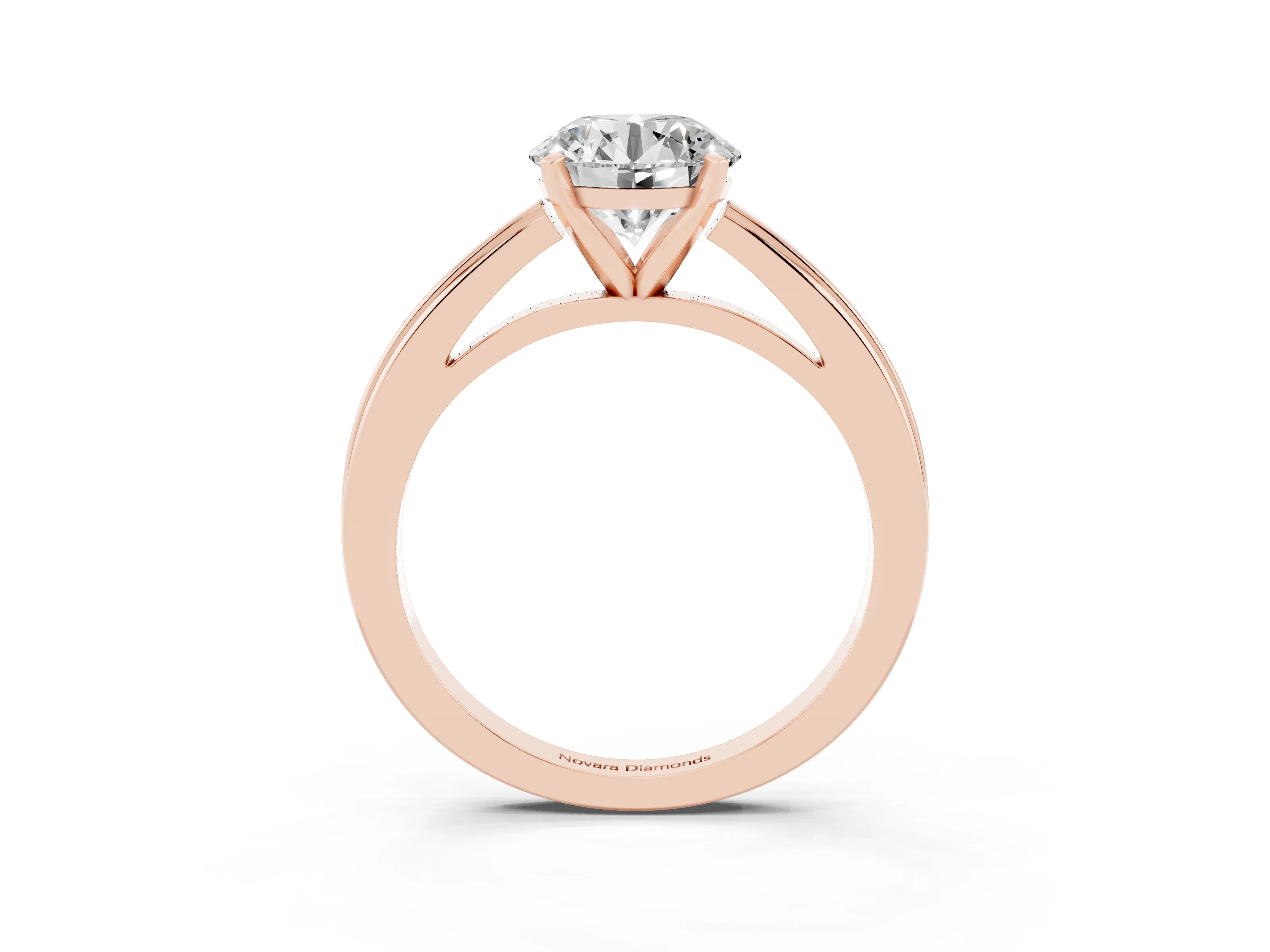 Round Cut Diamond Solitaire Ring Set in Rose gold with Prong Setting and Classic Band