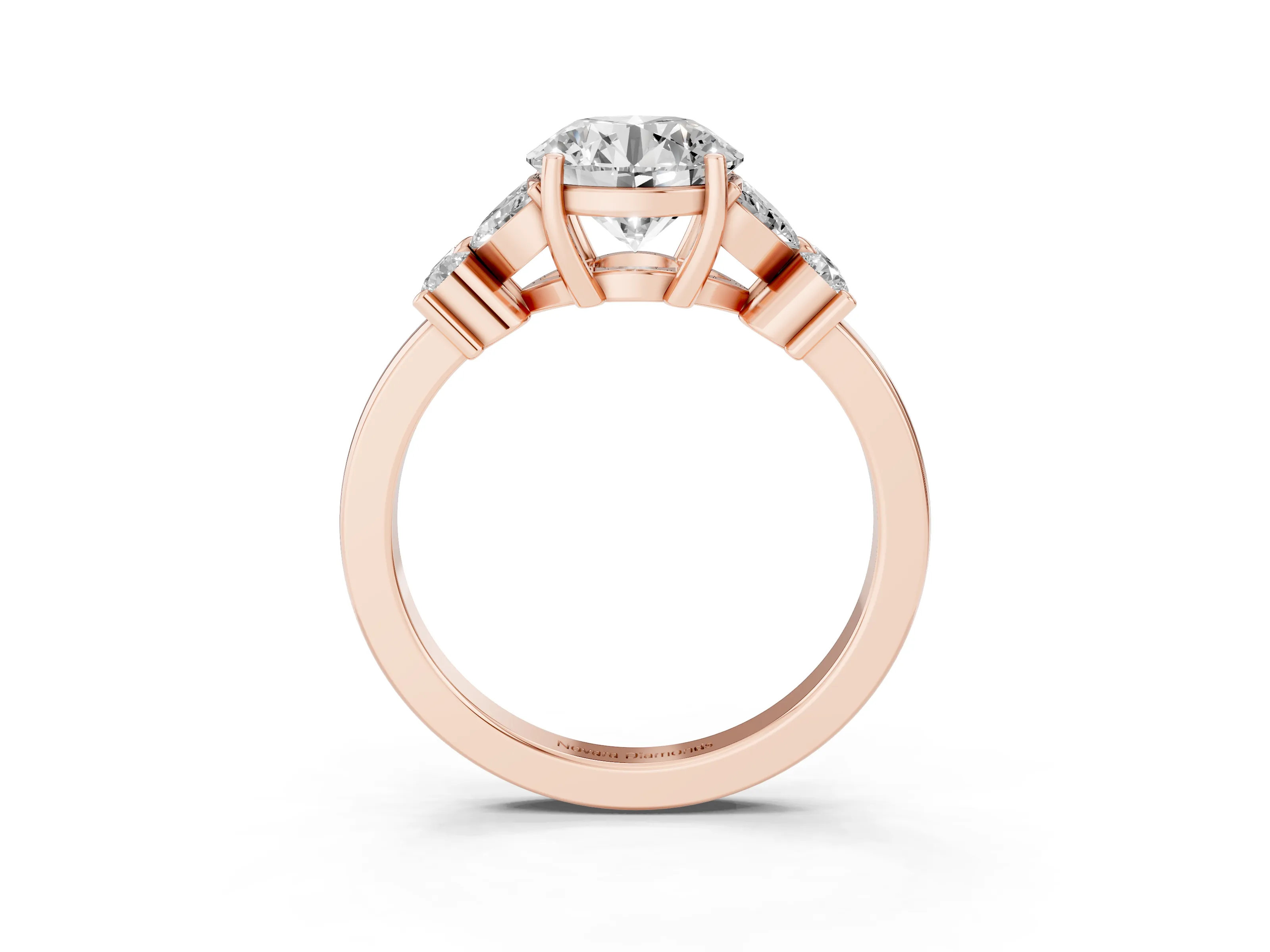 Round Cut Diamond Floral Cluster Ring Set in Rose gold with Marquise Petals and Prong Setting