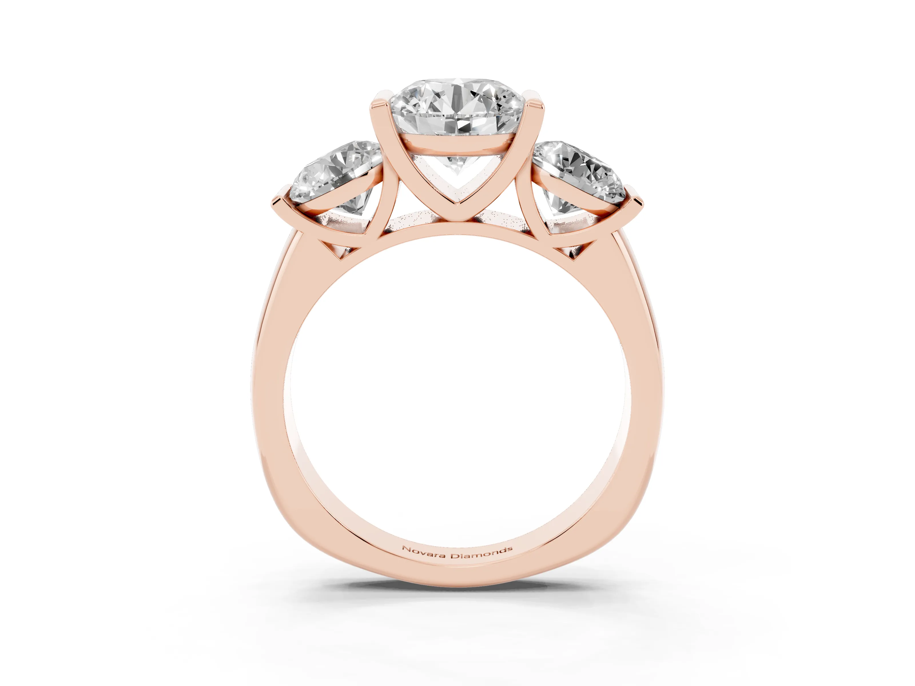 Round Cut Diamond Three-Stone Channel Set Ring Set in Rose gold