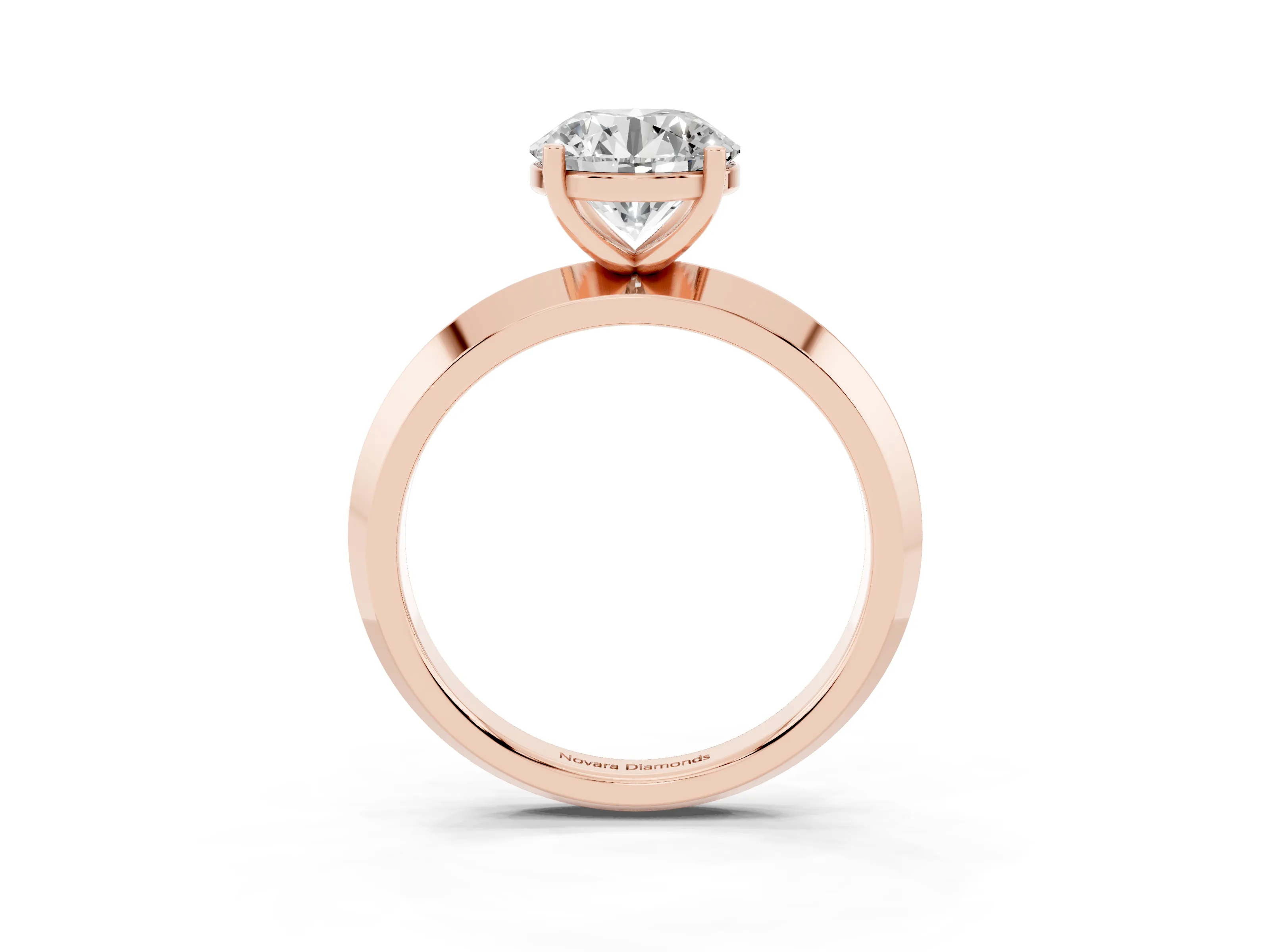 Round Cut Diamond Solitaire Engagement Ring Set in Rose gold with Flat Band and Prong Setting