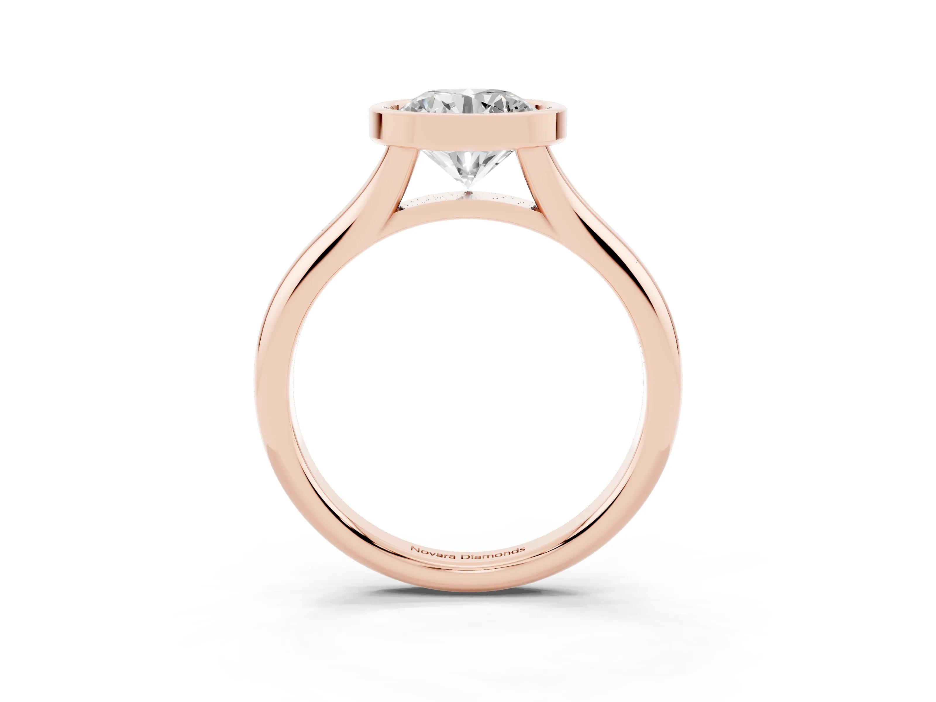 Bezel Set Round Cut Diamond Solitaire Ring Set in Rose gold with Smooth Band