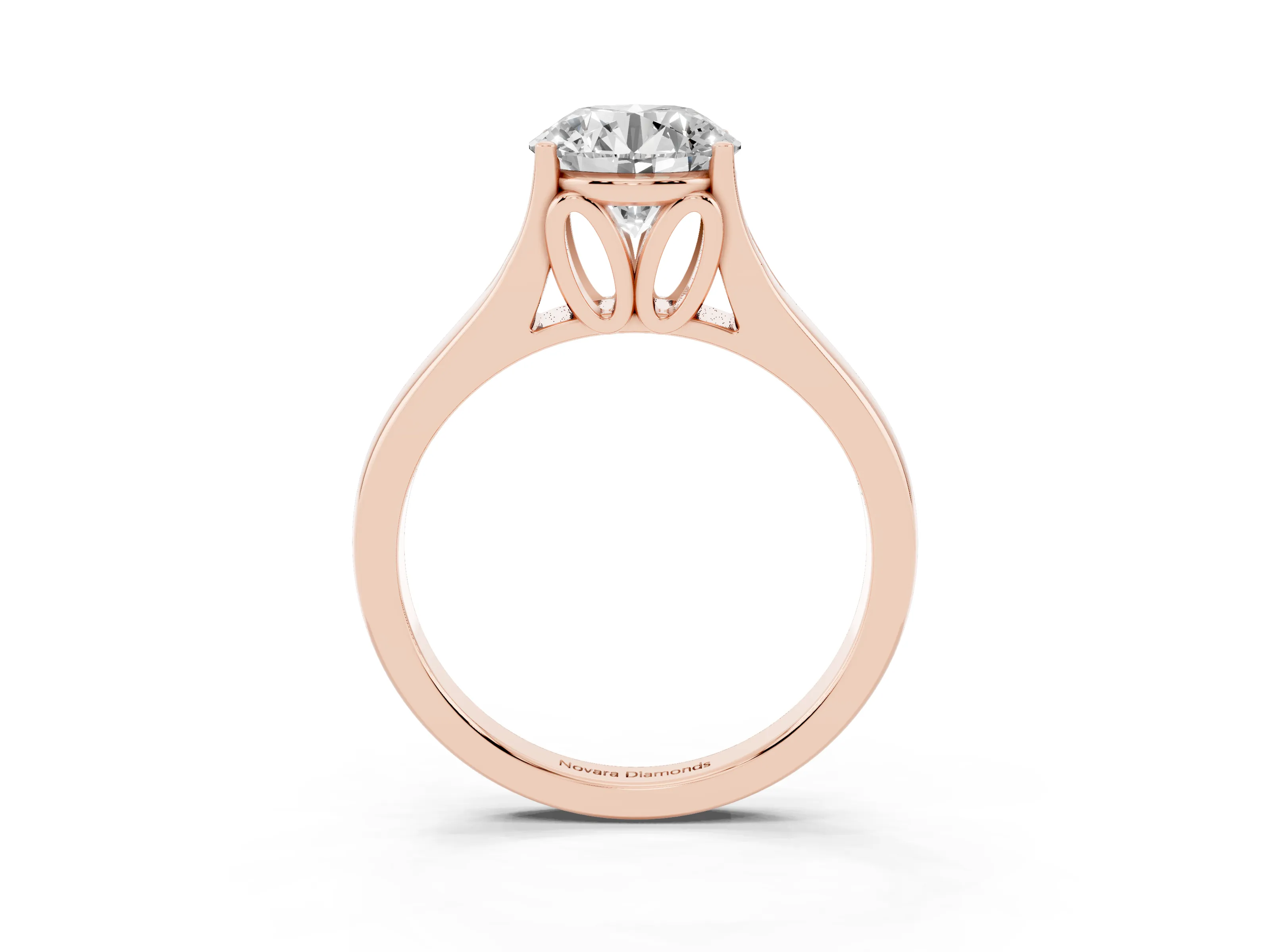 Round Cut Diamond Solitaire Ring Set in Rose gold with Arched Cathedral Band and Prong Setting
