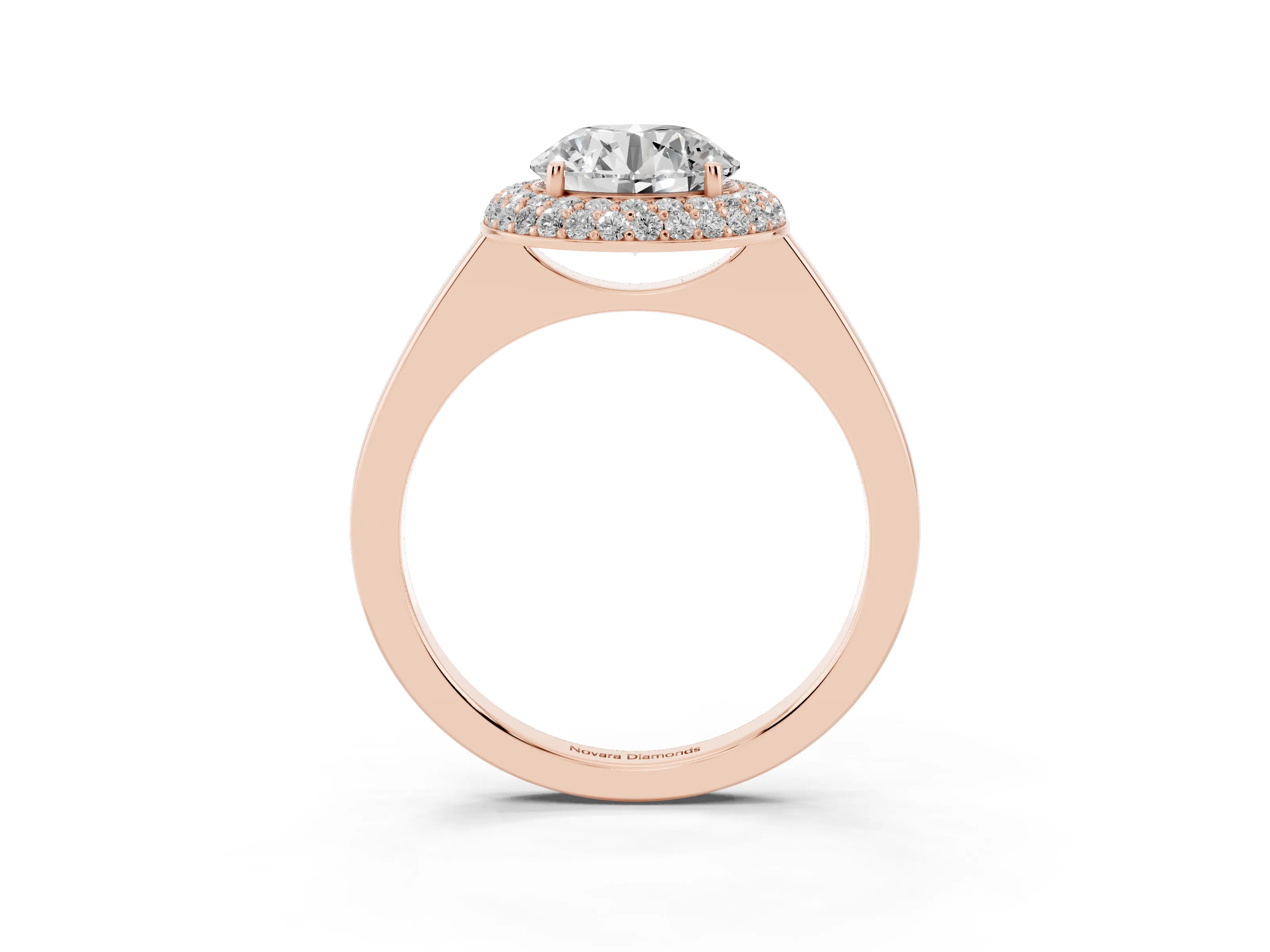 Round Cut Diamond Halo Engagement Ring Set in Rose gold with Solitaire Band and Prong Setting