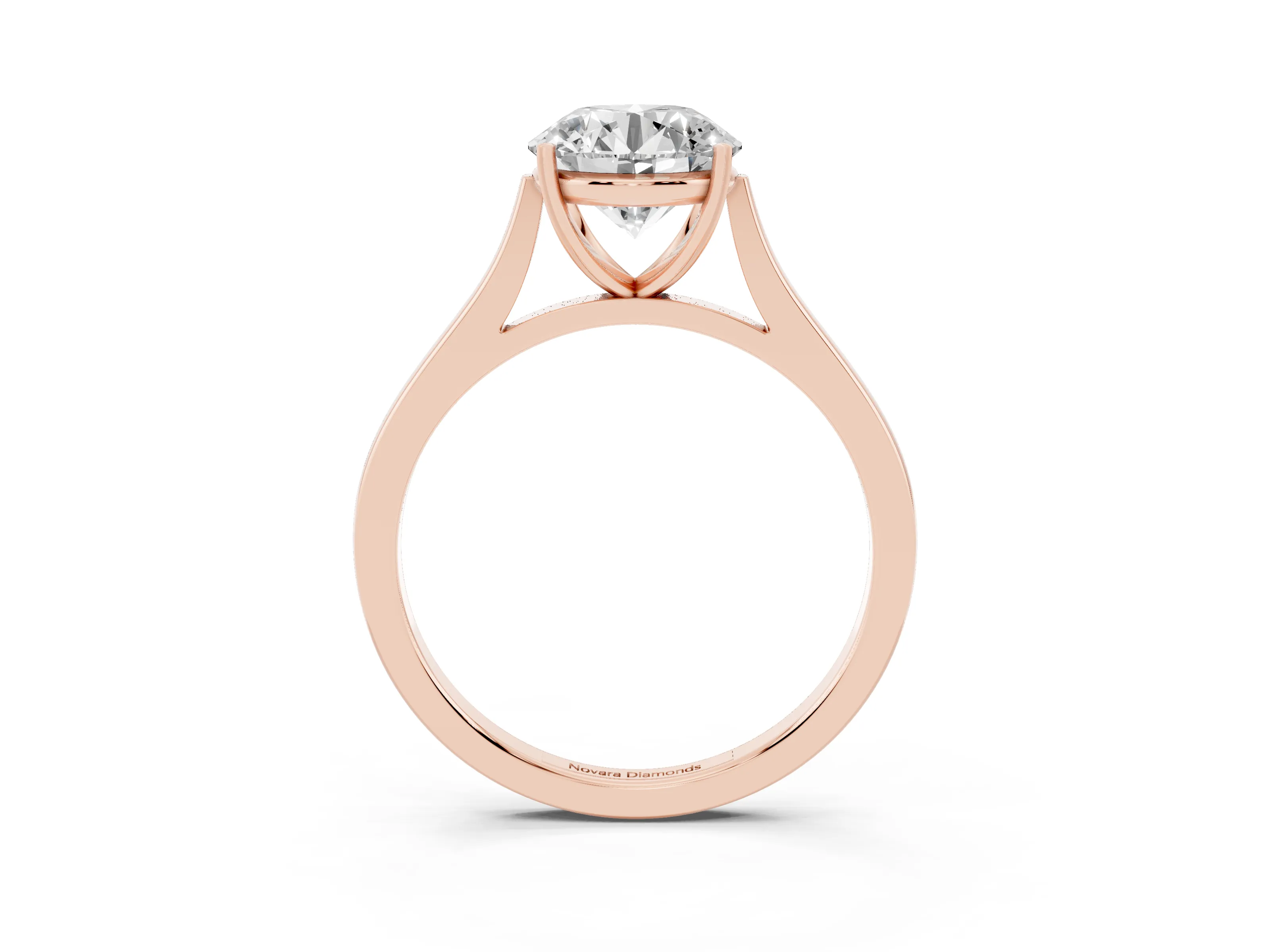 Round Cut Diamond Solitaire Heart Prong Engagement Ring Set in Rose gold with Tapered Band