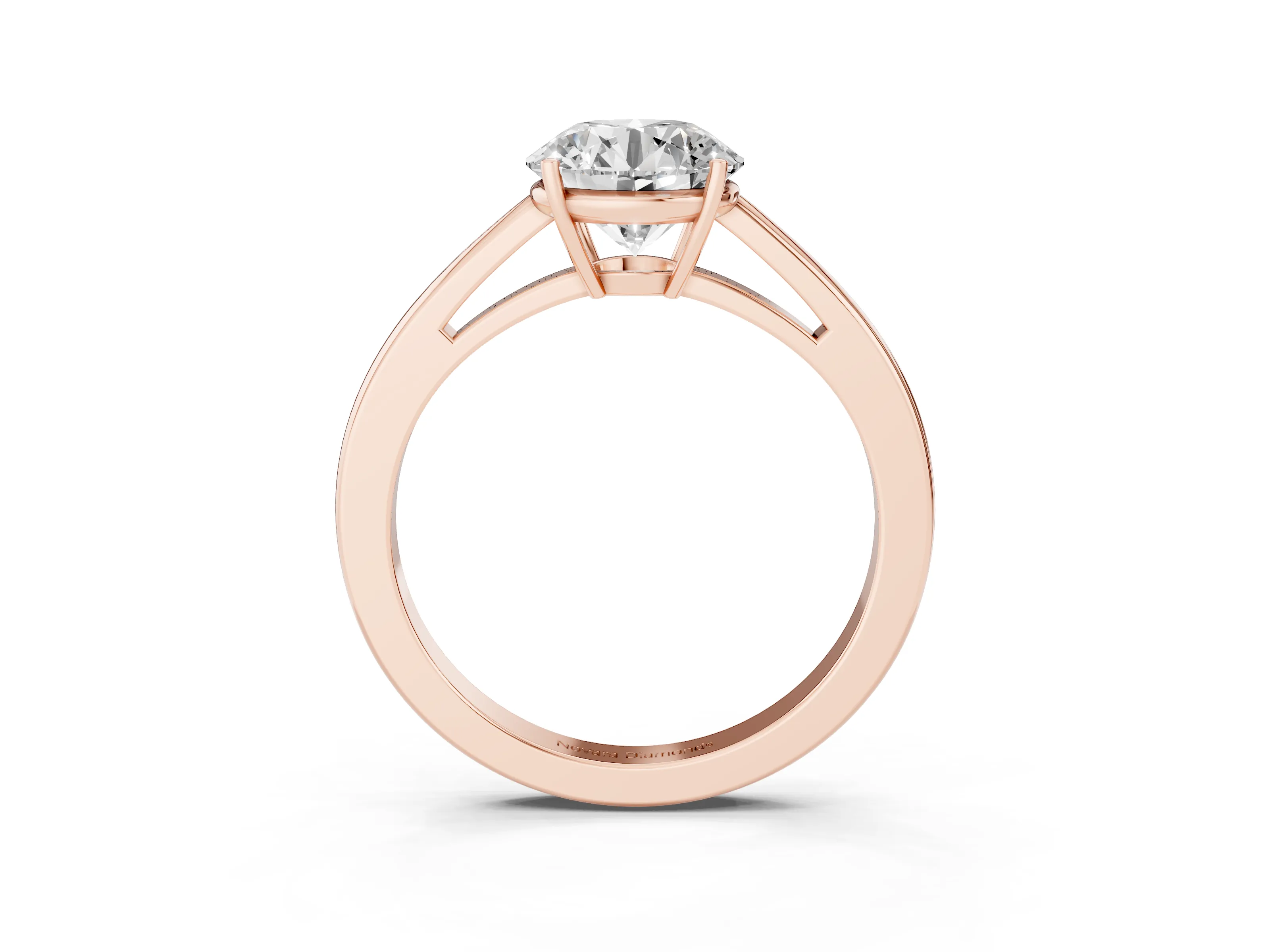 Round Cut Diamond Solitaire Ring Set in Rose gold with Split Shank and Prong Setting