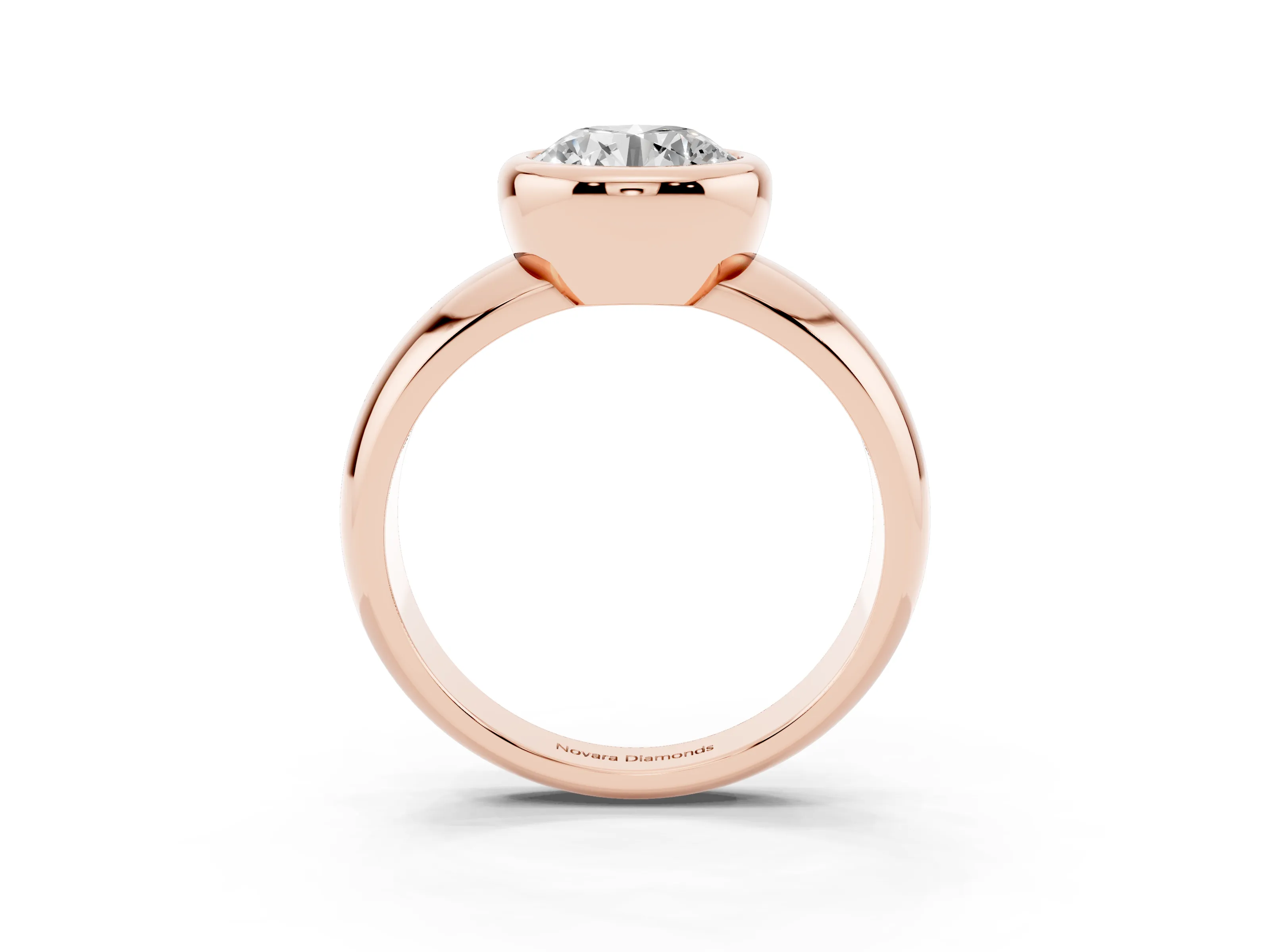 Bezel Set Round Cut Diamond Solitaire Ring Set in Rose gold with Wide Band