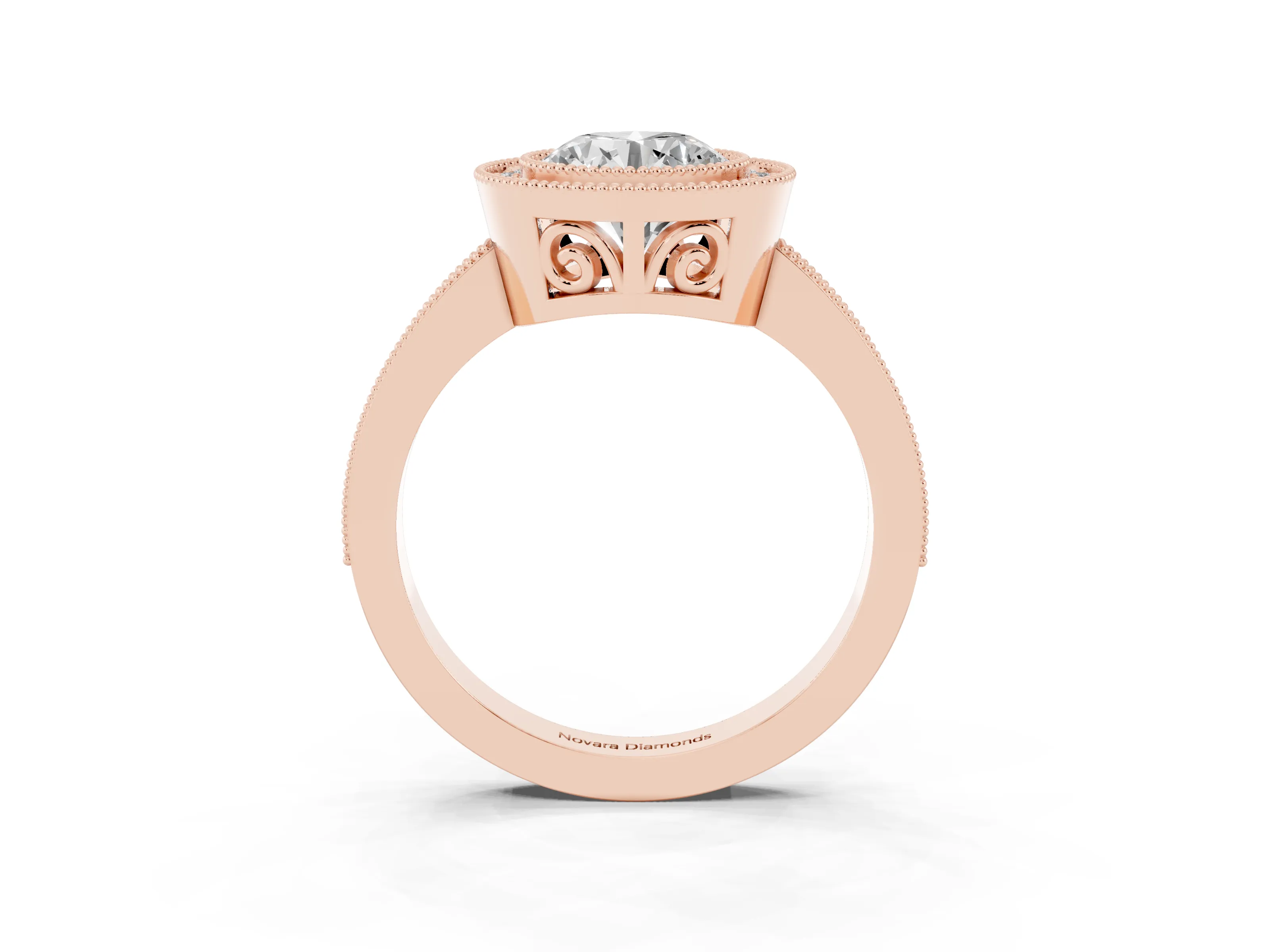 Round Cut Diamond Round Halo Ring Set in Rose gold with Pavé Band