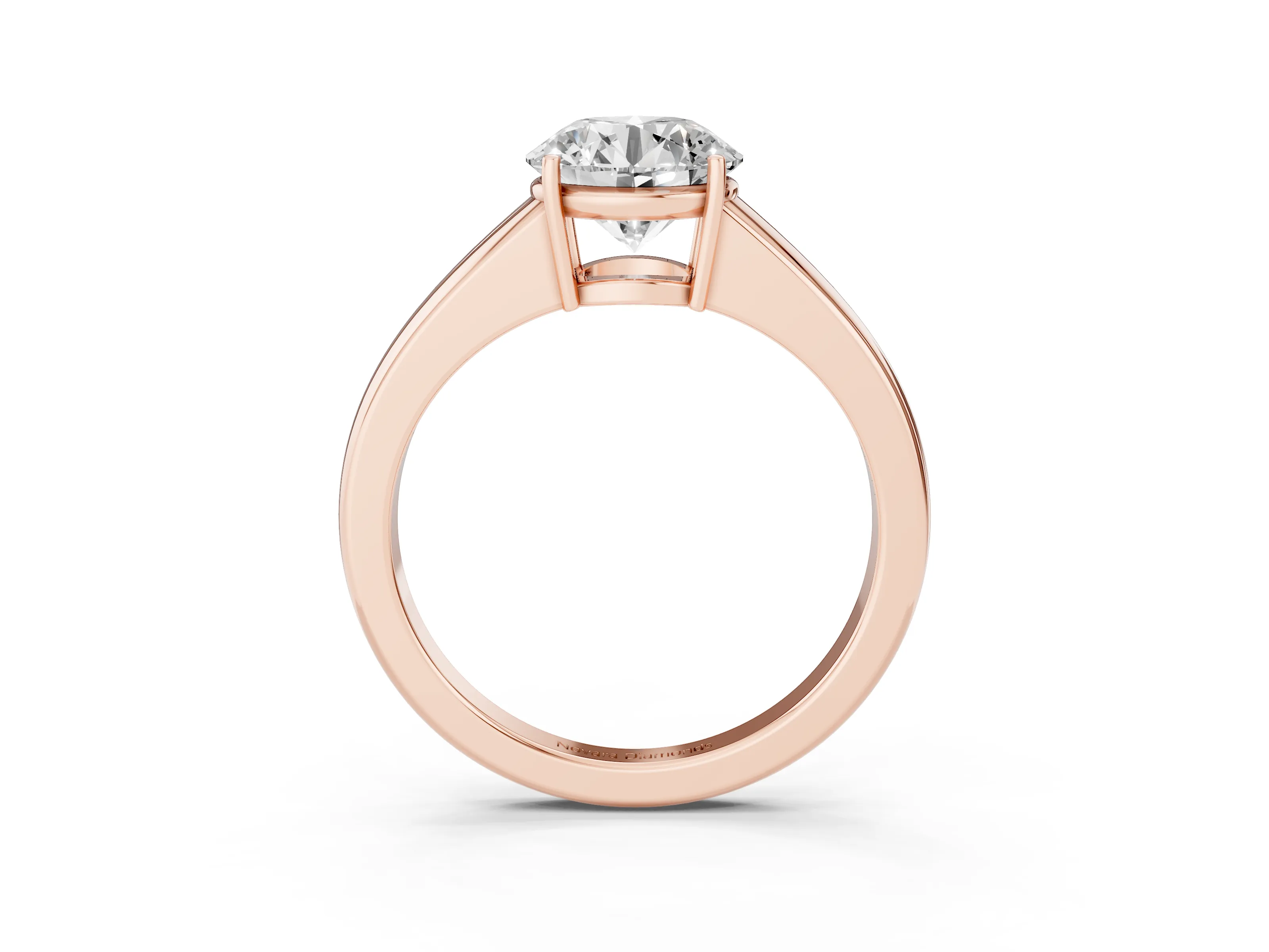 Round Cut Diamond Solitaire Ring Set in Rose gold with Tapered Band and Prong Setting