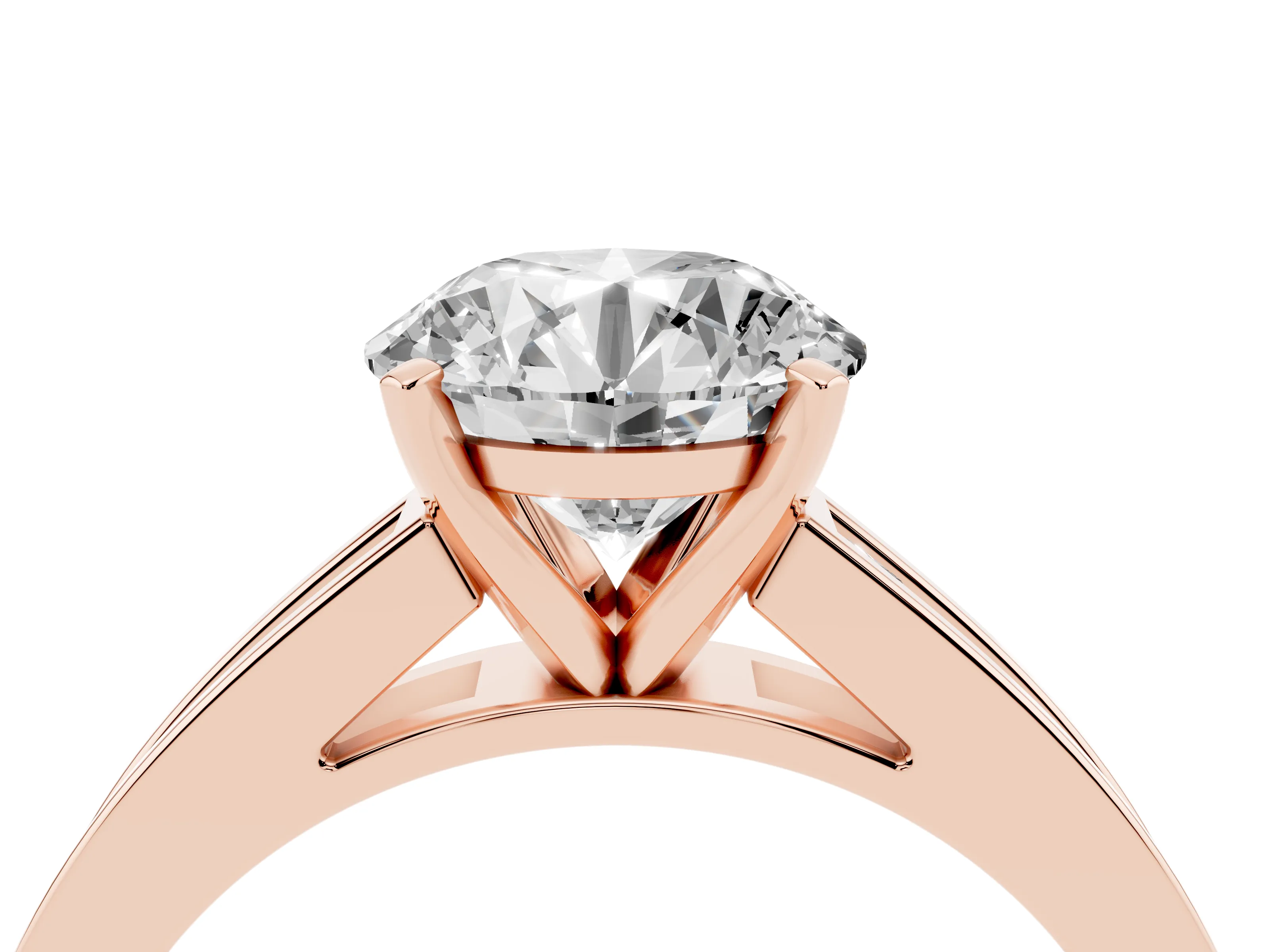 Round Cut Diamond Solitaire Ring Set in Rose gold with Channel-Set Band and Prong Setting