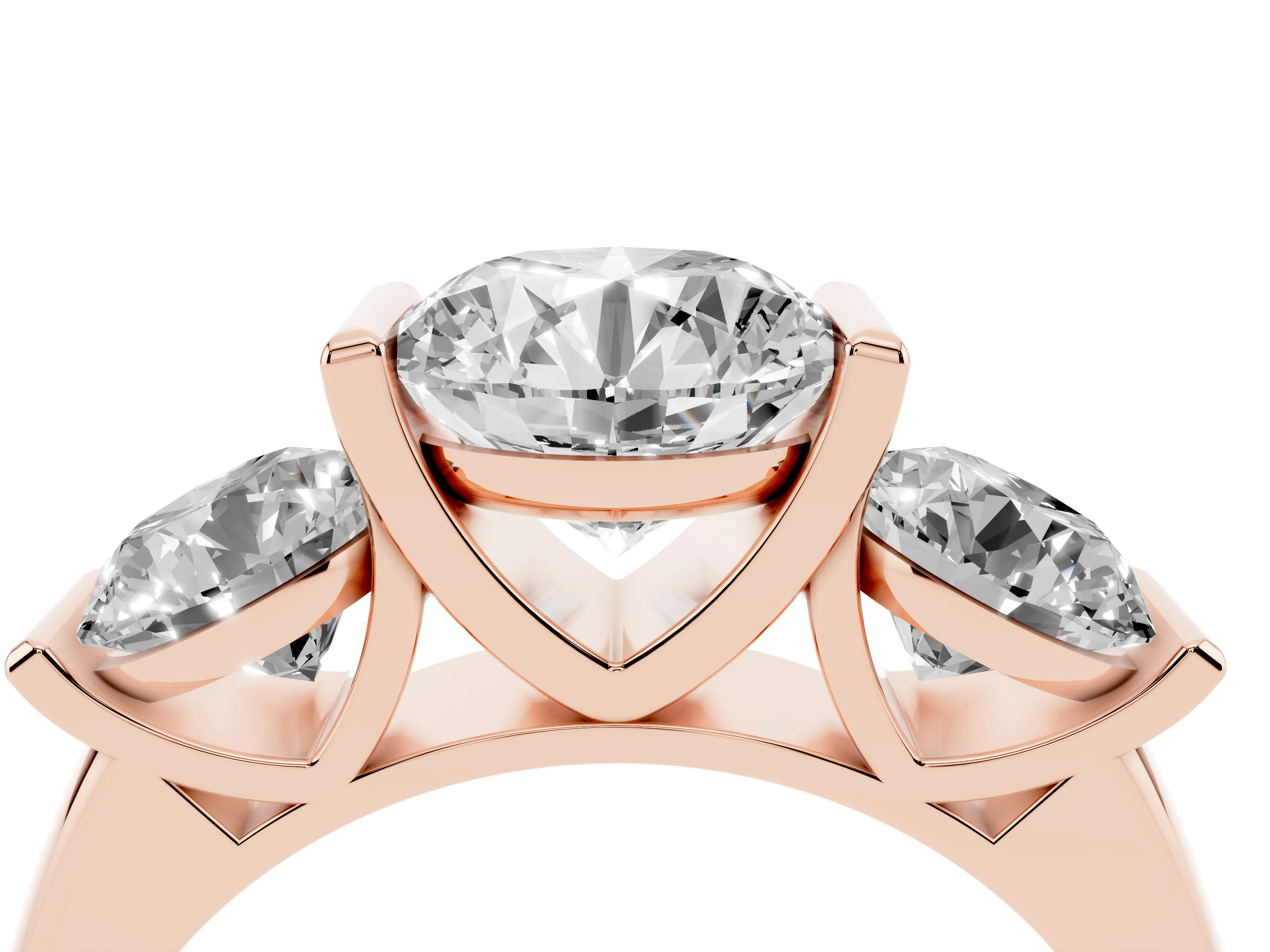 Round Cut Diamond Three-Stone Channel Set Ring Set in Rose gold