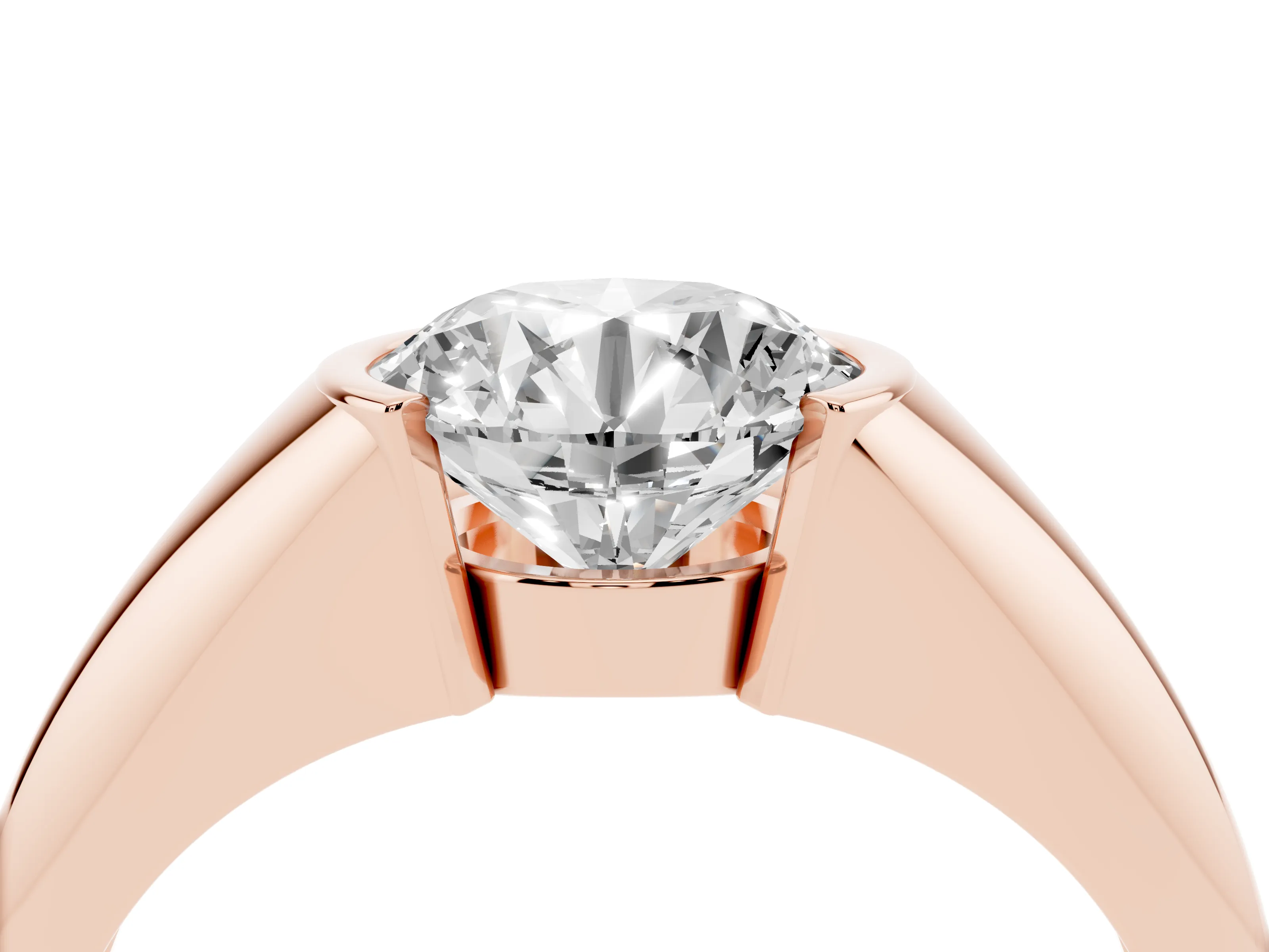 Round Cut Diamond Solitaire Tension Set Ring Set in Rose gold