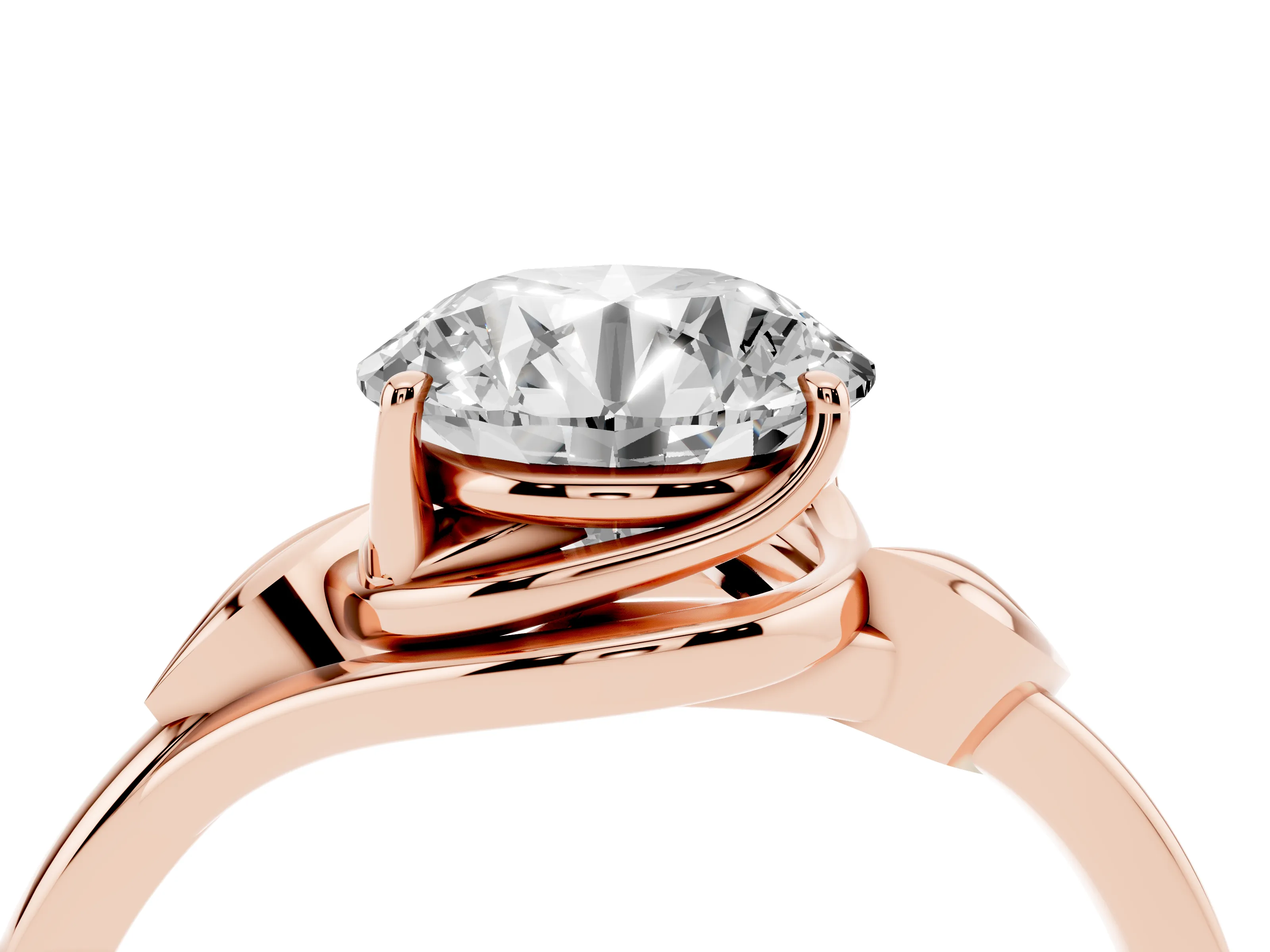 Round Cut Diamond Solitaire Ring Set in Rose gold with Polished Twist Band