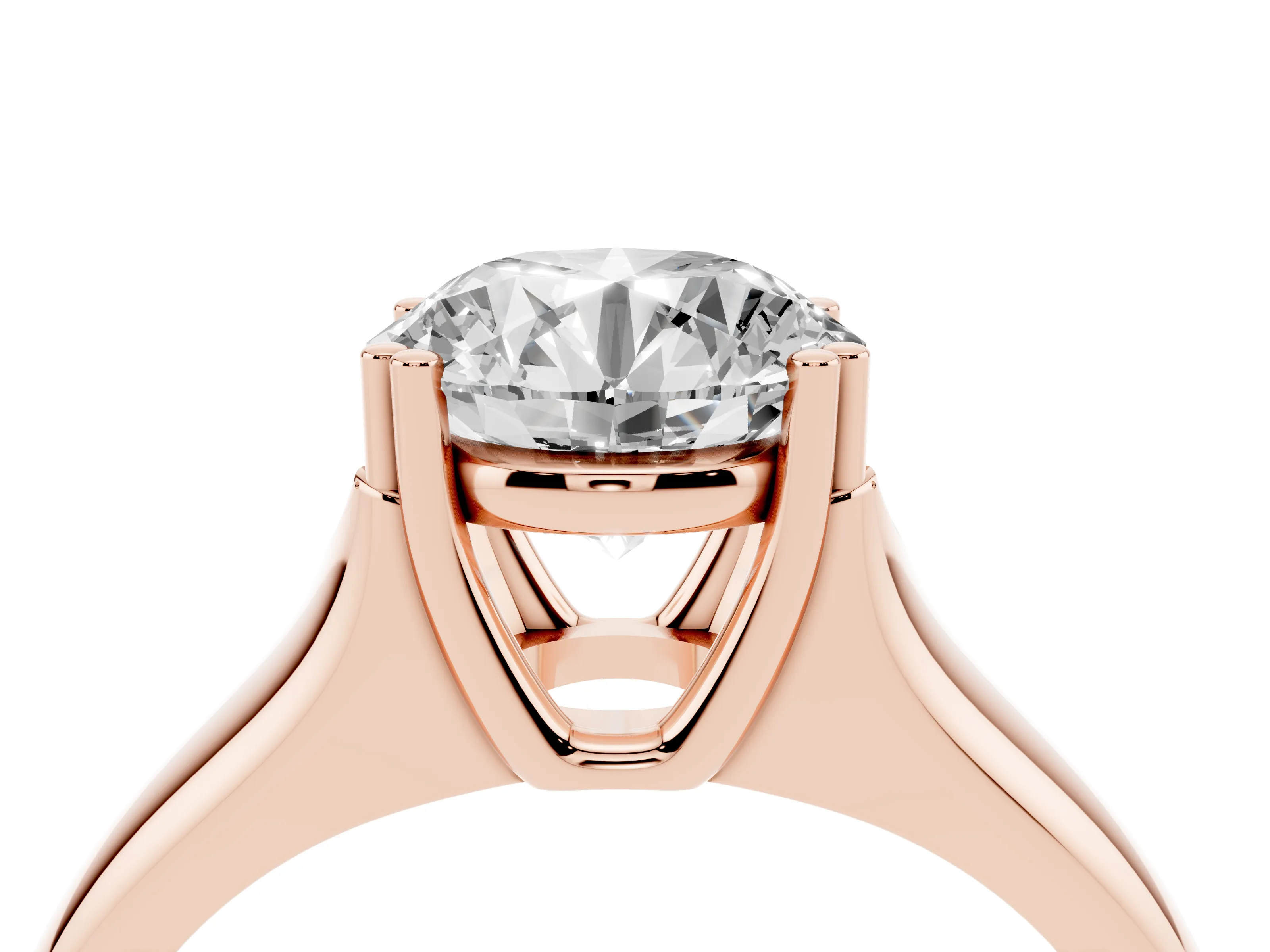 Round Cut Diamond Solitaire Ring Set in Rose gold with Wide Band and Prong Setting