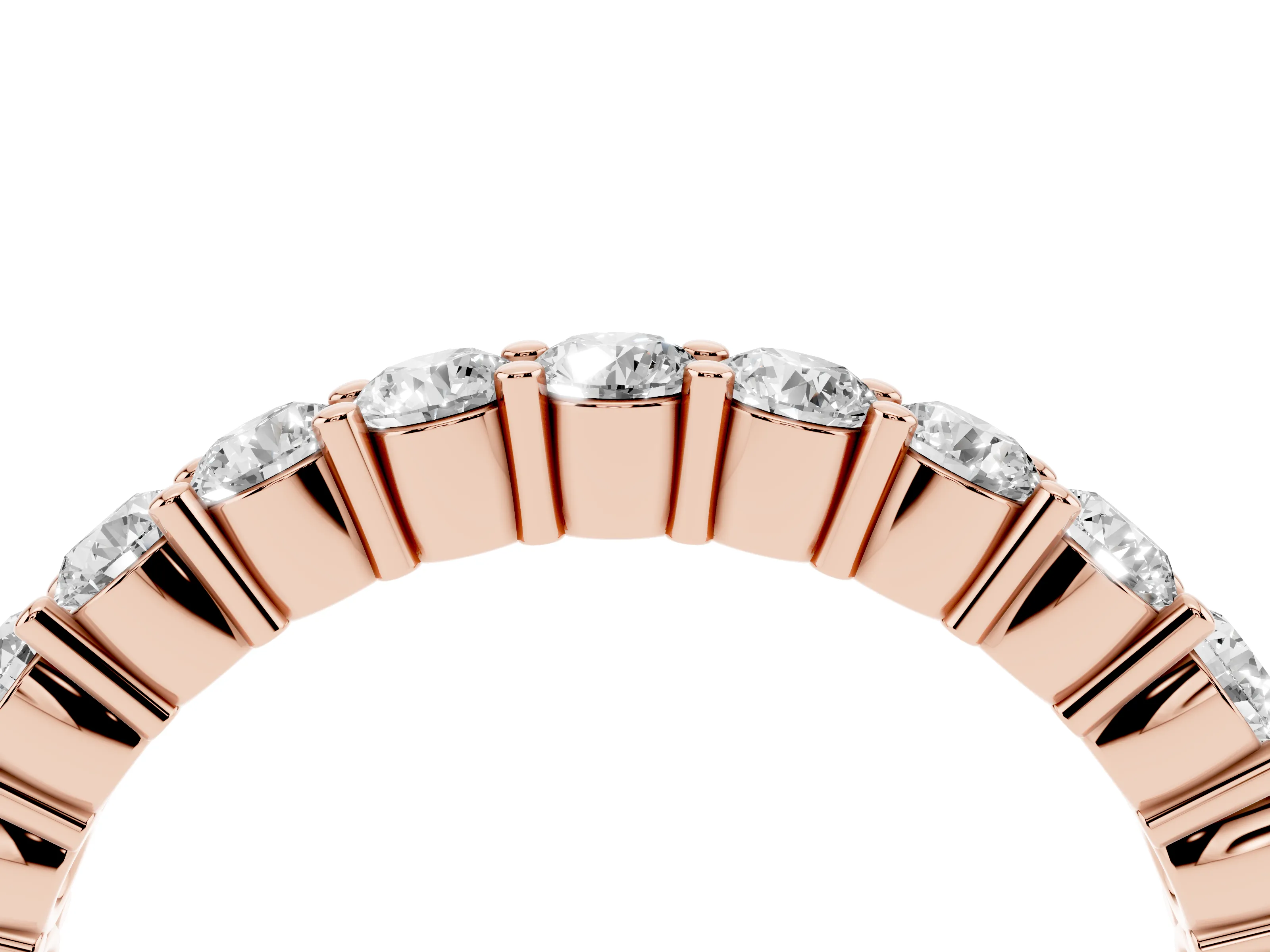 Alternating Round Diamond Promise Ring Set in Rose gold with Round Accent Stations