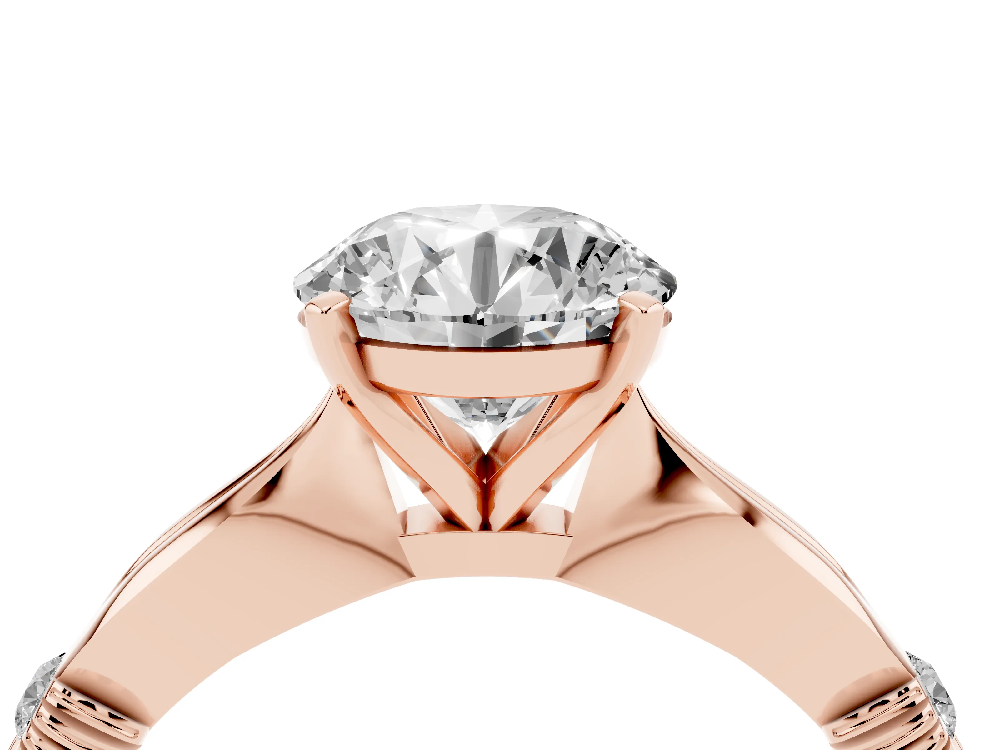 Round Cut Diamond Solitaire Twisted Band Ring Set in Rose gold with Accent Stones and Prong Setting