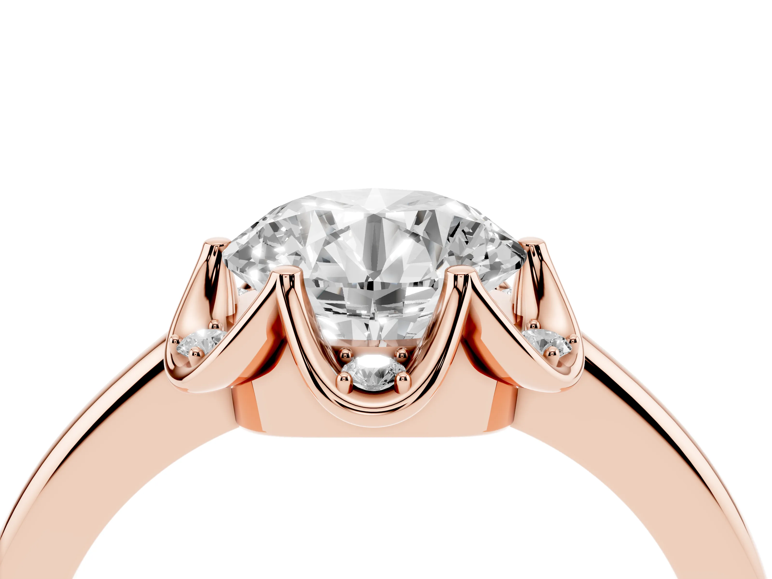 Round Cut Diamond Round Cluster Halo Ring Set in Rose gold with Solitaire Band and Prong Setting
