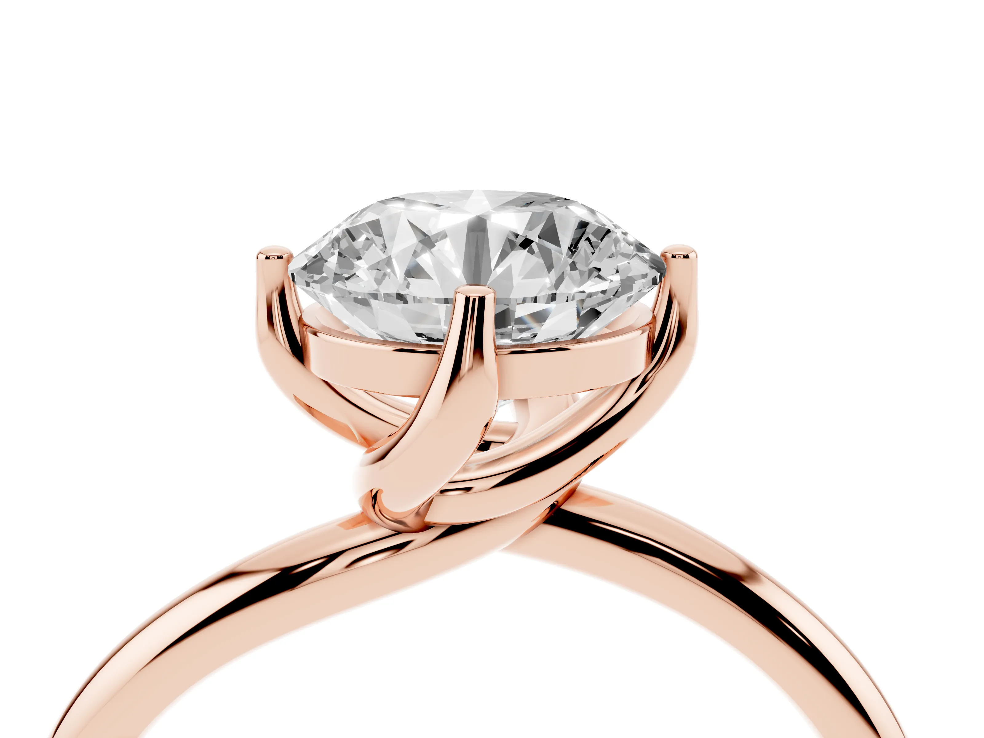 Round Cut Diamond Solitaire Engagement Ring Set in Rose gold with Classic Plain Band