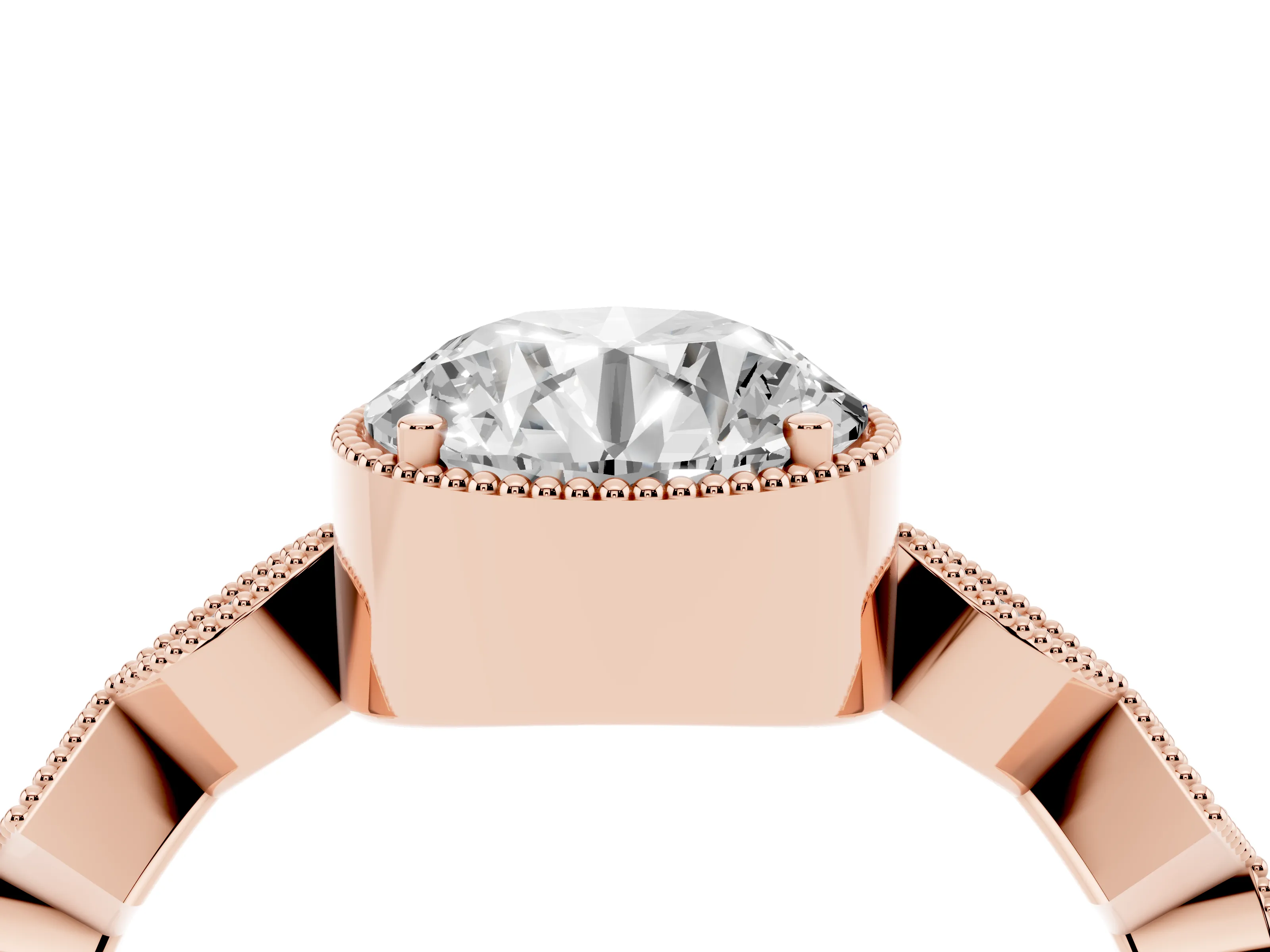 Round Cut Diamond Milgrain Marquise Twist Band Ring Set in Rose gold with Prong Setting