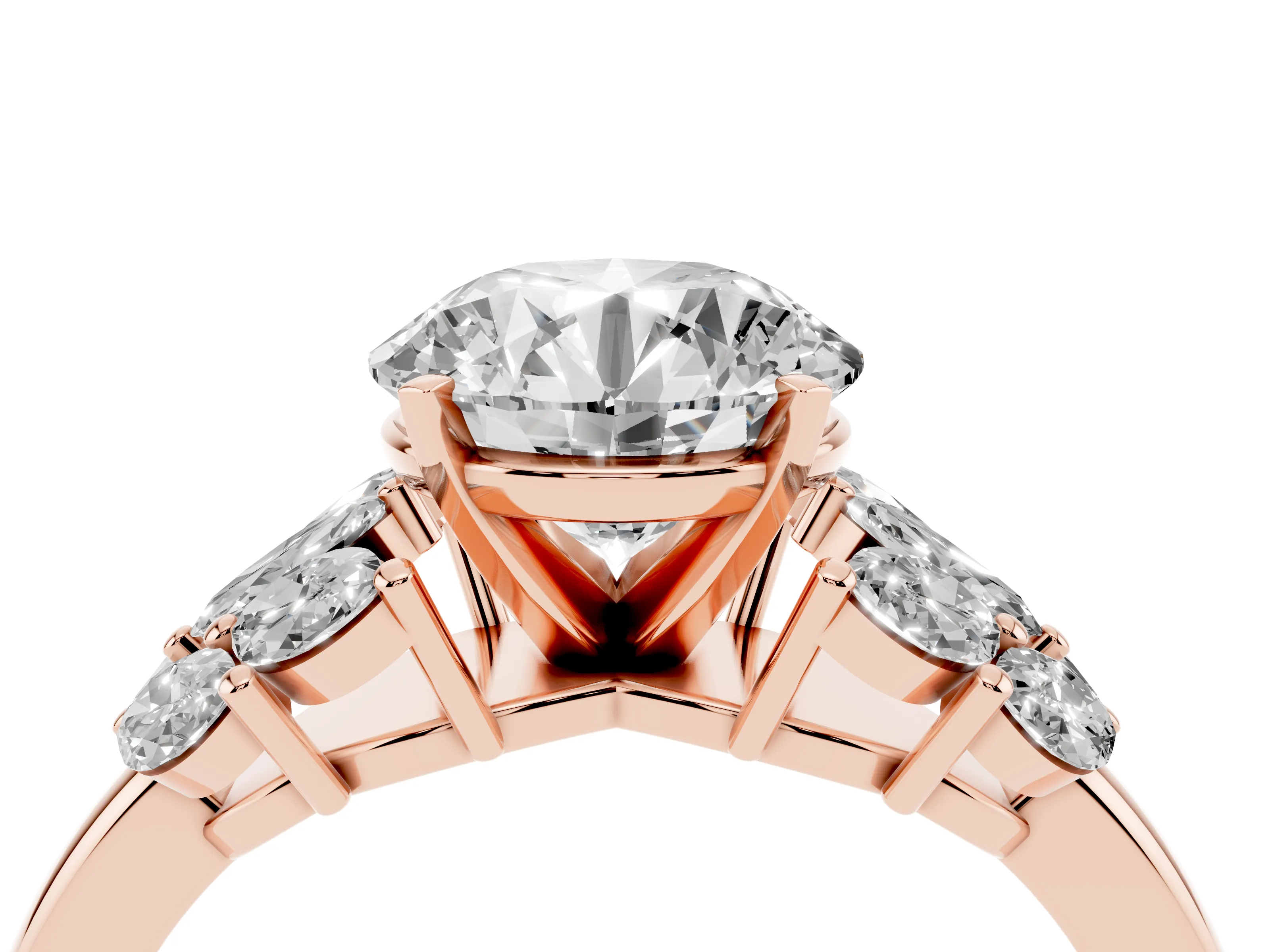 Round Cut Diamond Cluster Leaf Design Ring Set in Rose gold with Prong Setting
