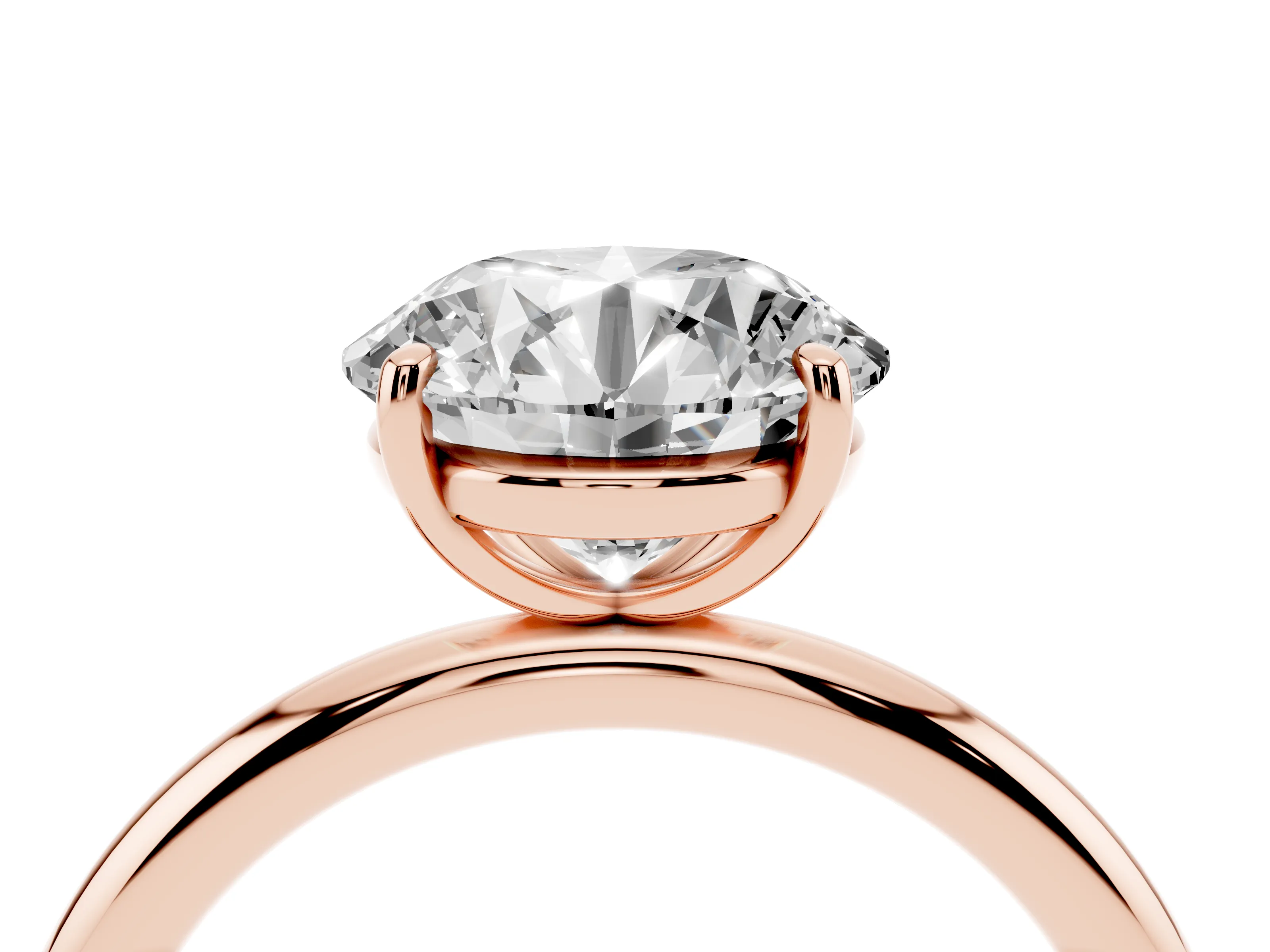 Round Cut Diamond Solitaire Ring Set in Rose gold with Prong Setting on a Polished Plain Band