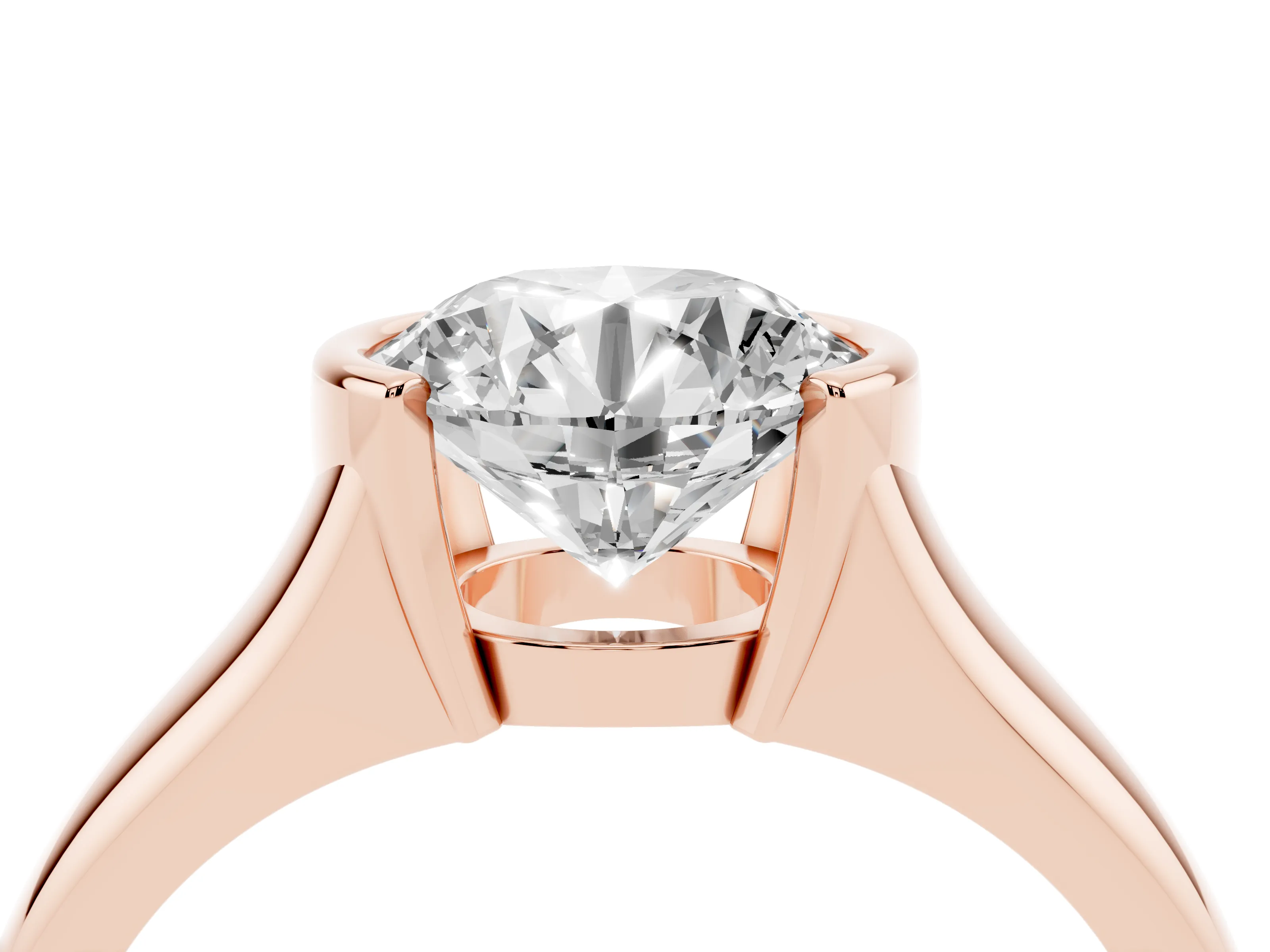 Round Cut Diamond Solitaire Tension Set Ring Set in Rose gold with Split Shank Band