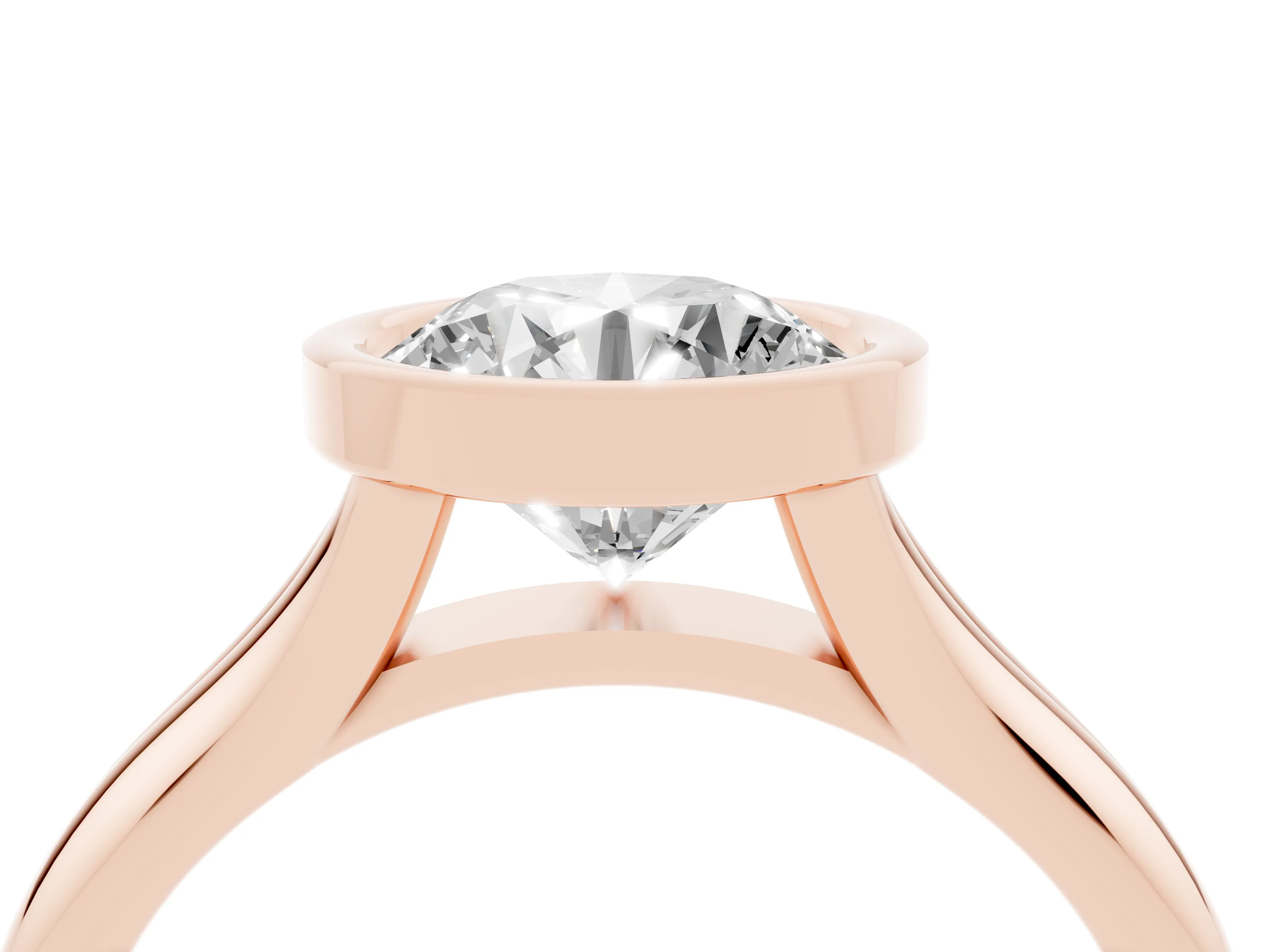 Bezel Set Round Cut Diamond Solitaire Ring Set in Rose gold with Smooth Band