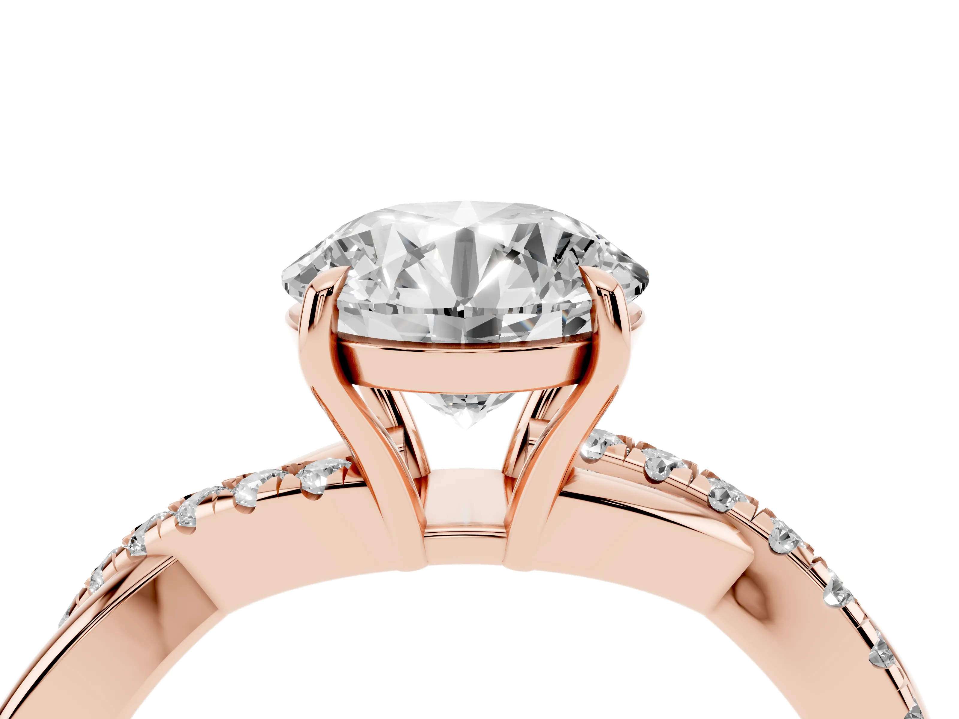 Round Cut Diamond Twisted Pavé Band Ring Set in Rose gold with Prong Setting