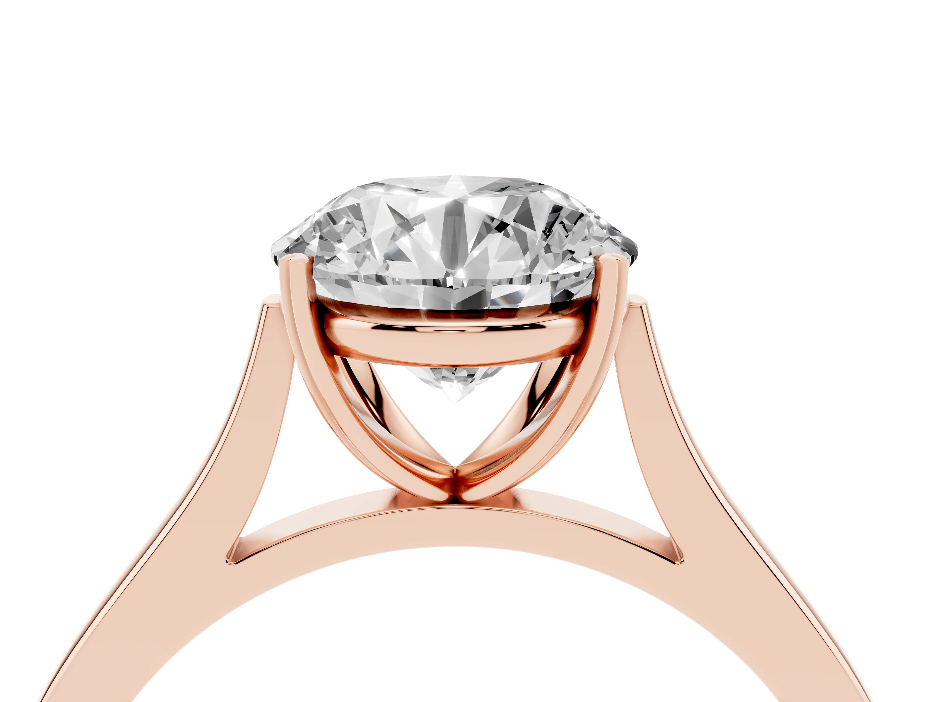 Round Cut Diamond Solitaire Heart Prong Engagement Ring Set in Rose gold with Tapered Band