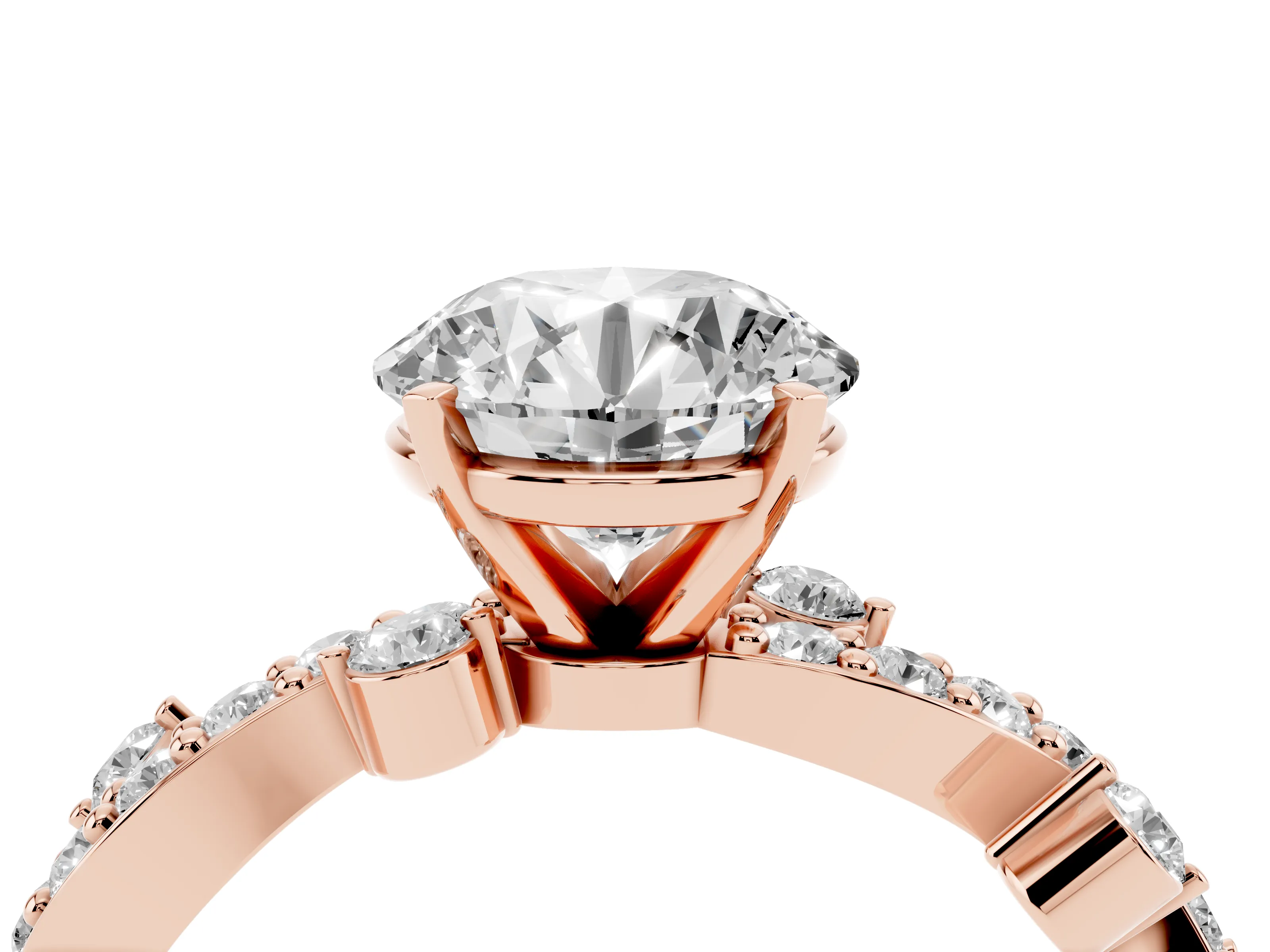 Round Cut Diamond Solitaire Twisted Band Set in Rose gold with Pavé Setting