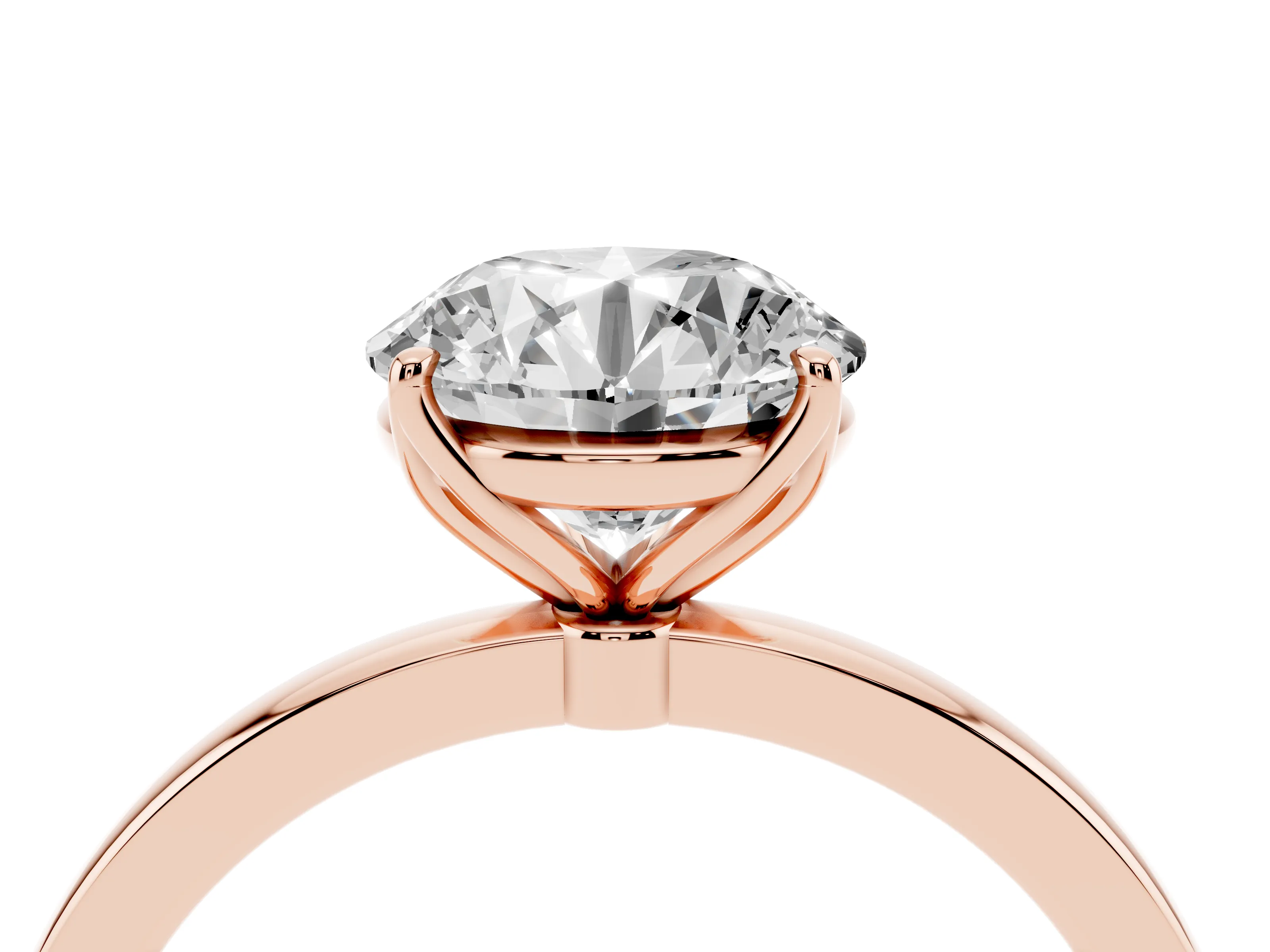 Round Cut Diamond Solitaire Ring Set in Rose gold with Prong Setting and Thin Polished Band