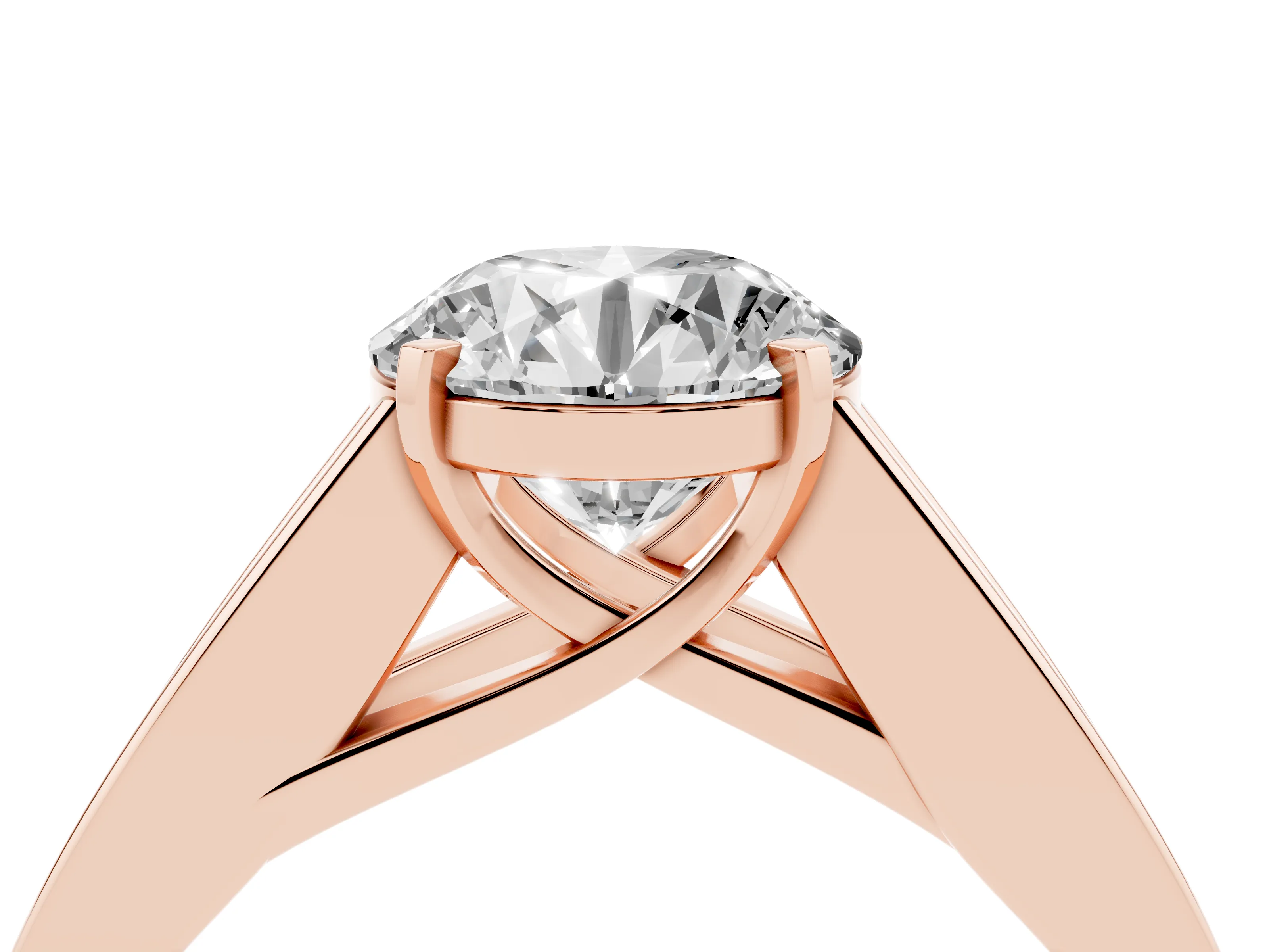 Round Cut Diamond Solitaire Ring Set in Rose gold with Channel-Set Accent Stones and Prong Setting